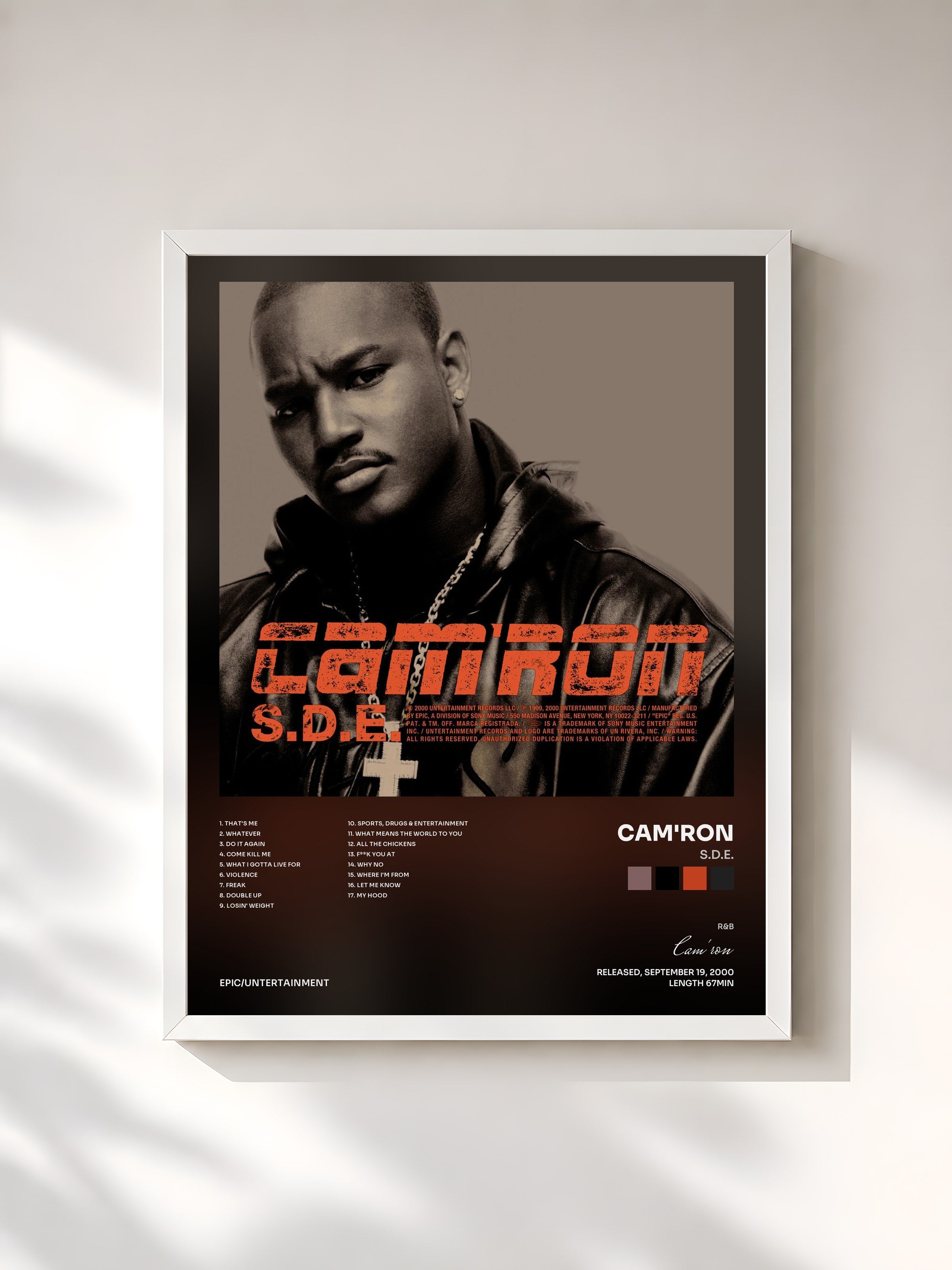 #blanc Tableau de l'album S.D.E. de Cam'ron, cadre blanc, imprimé et encadré en France