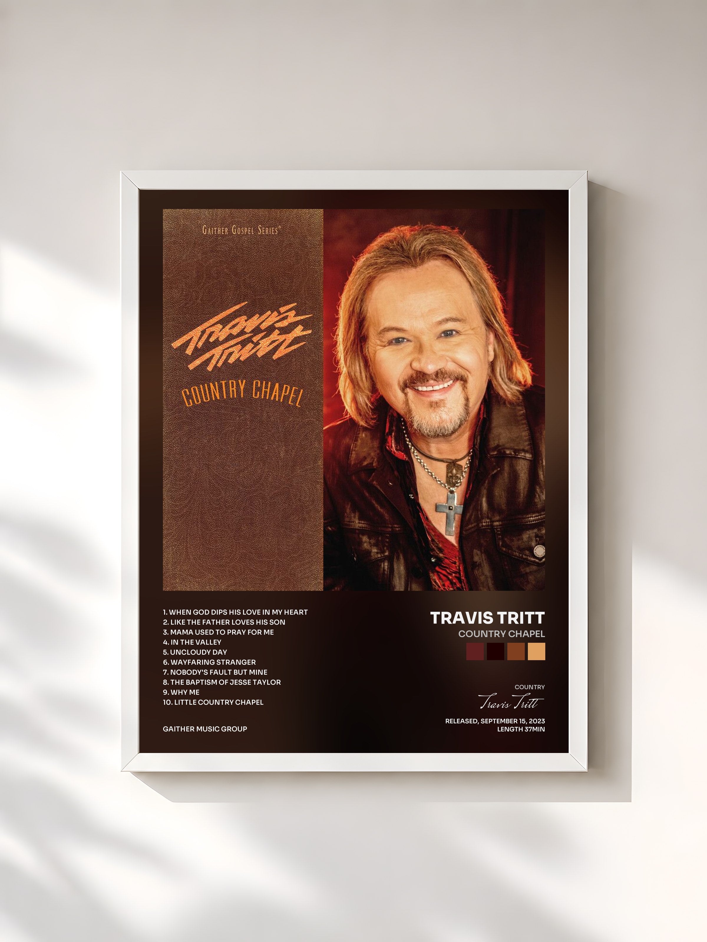 #blanc Tableau de l'album Country Chapel de Travis Tritt, cadre blanc, imprimé et encadré en France