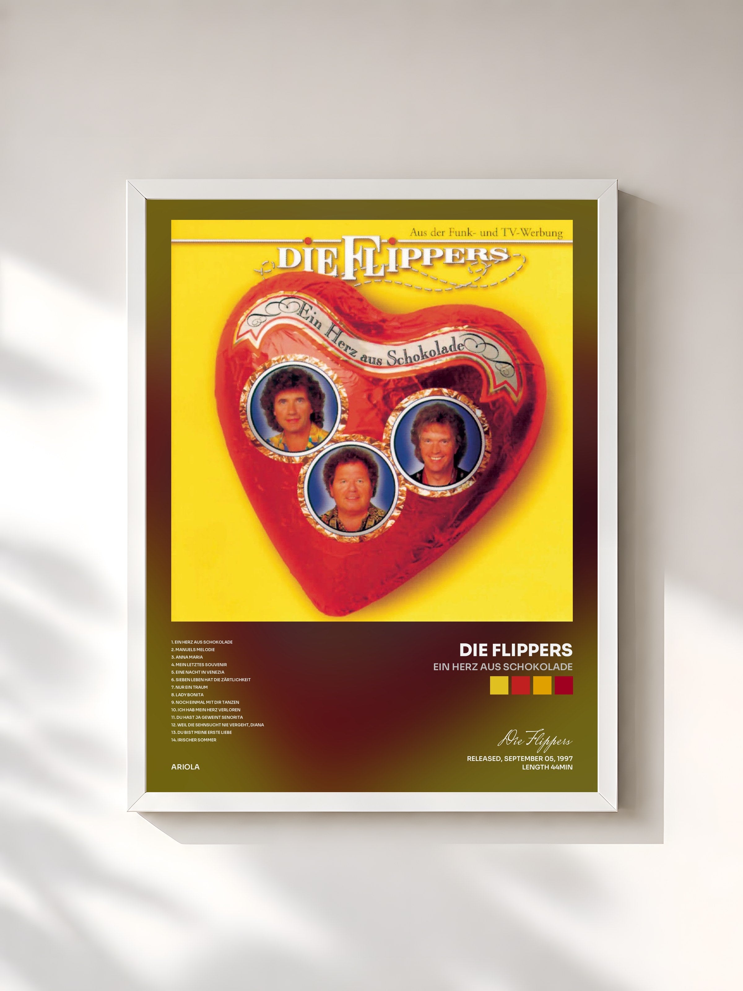 #blanc Tableau de l'album Ein Herz aus Schokolade de Die Flippers, cadre blanc, imprimé et encadré en France