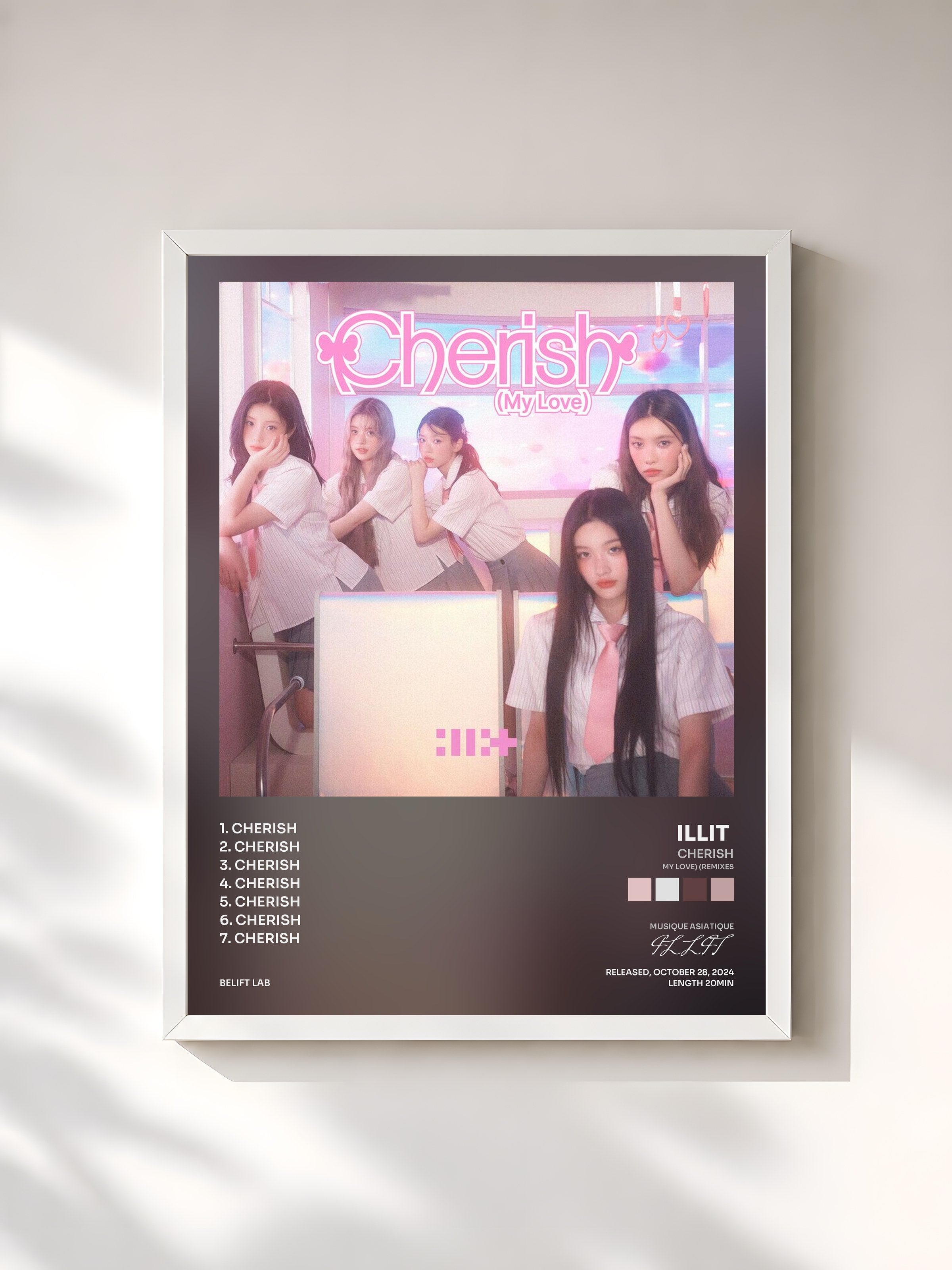 #blanc Tableau de l'album Cherish (My Love) (Remixes) de ILLIT , cadre blanc, imprimé et encadré en France