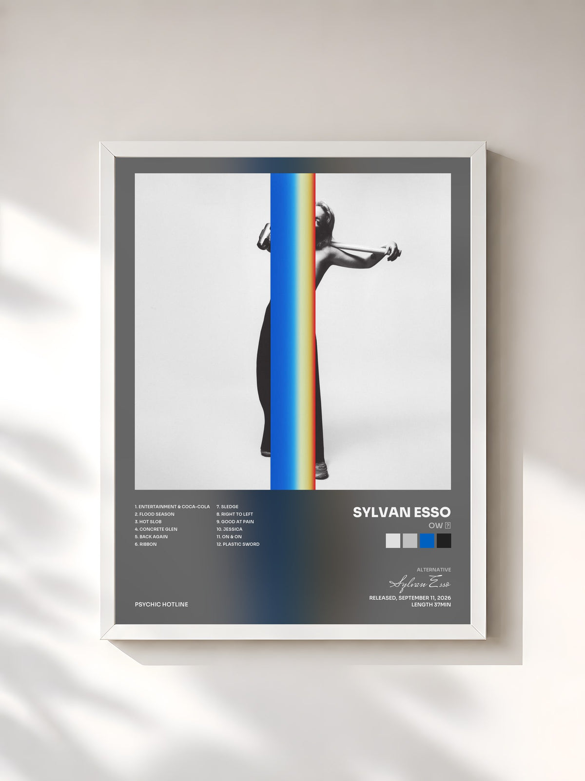 #blanc Tableau de l'album Ow ∞ de Sylvan Esso, cadre blanc, imprimé et encadré en France
