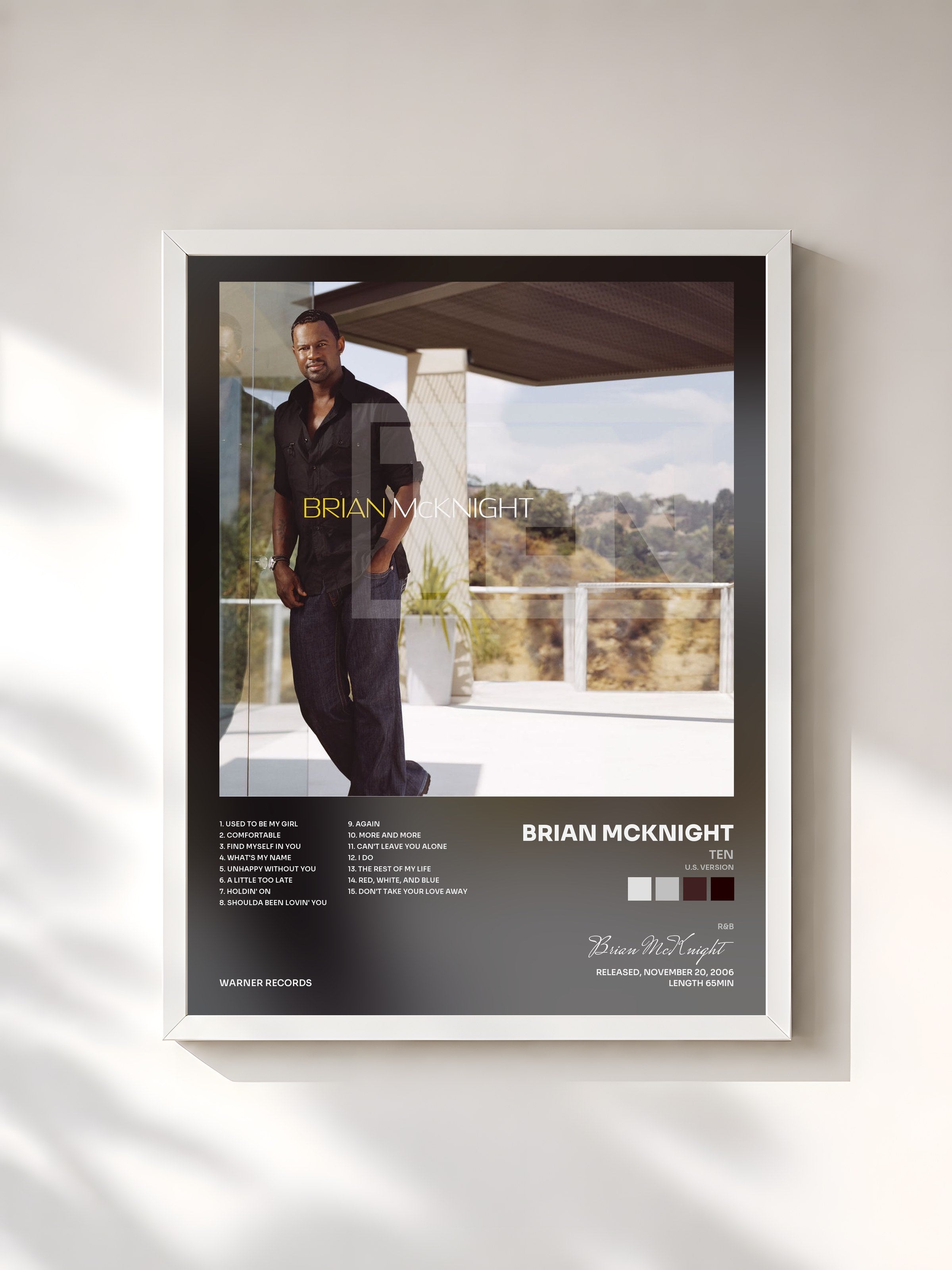 #blanc Tableau de l'album Ten (U.S. Version) de Brian McKnight, cadre blanc, imprimé et encadré en France