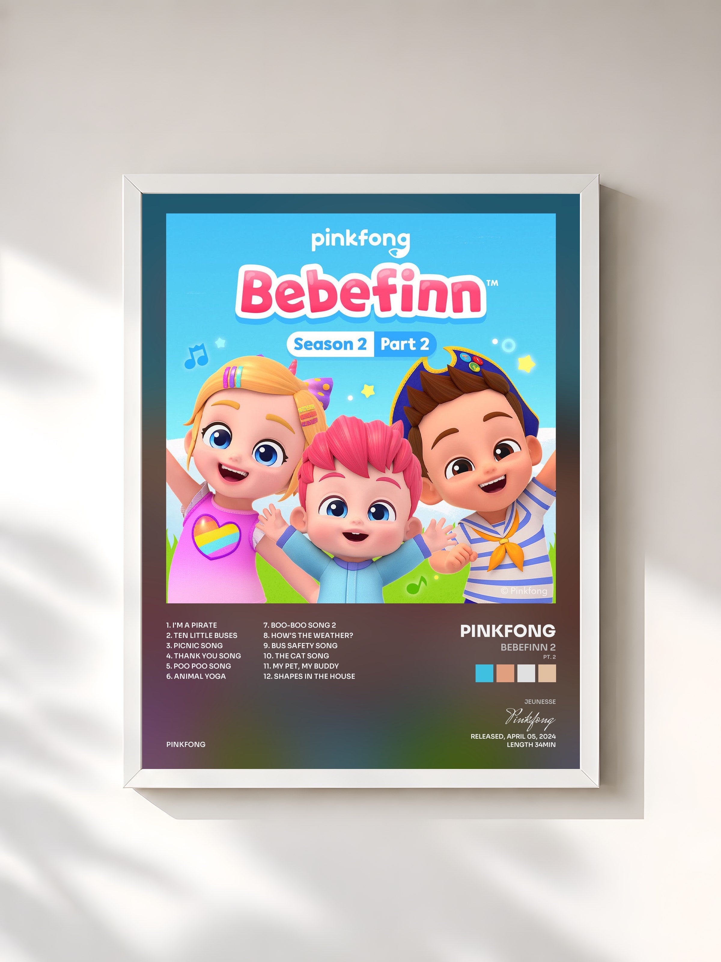#blanc Tableau de l'album Bebefinn 2 (Pt. 2) de Pinkfong, cadre blanc, imprimé et encadré en France