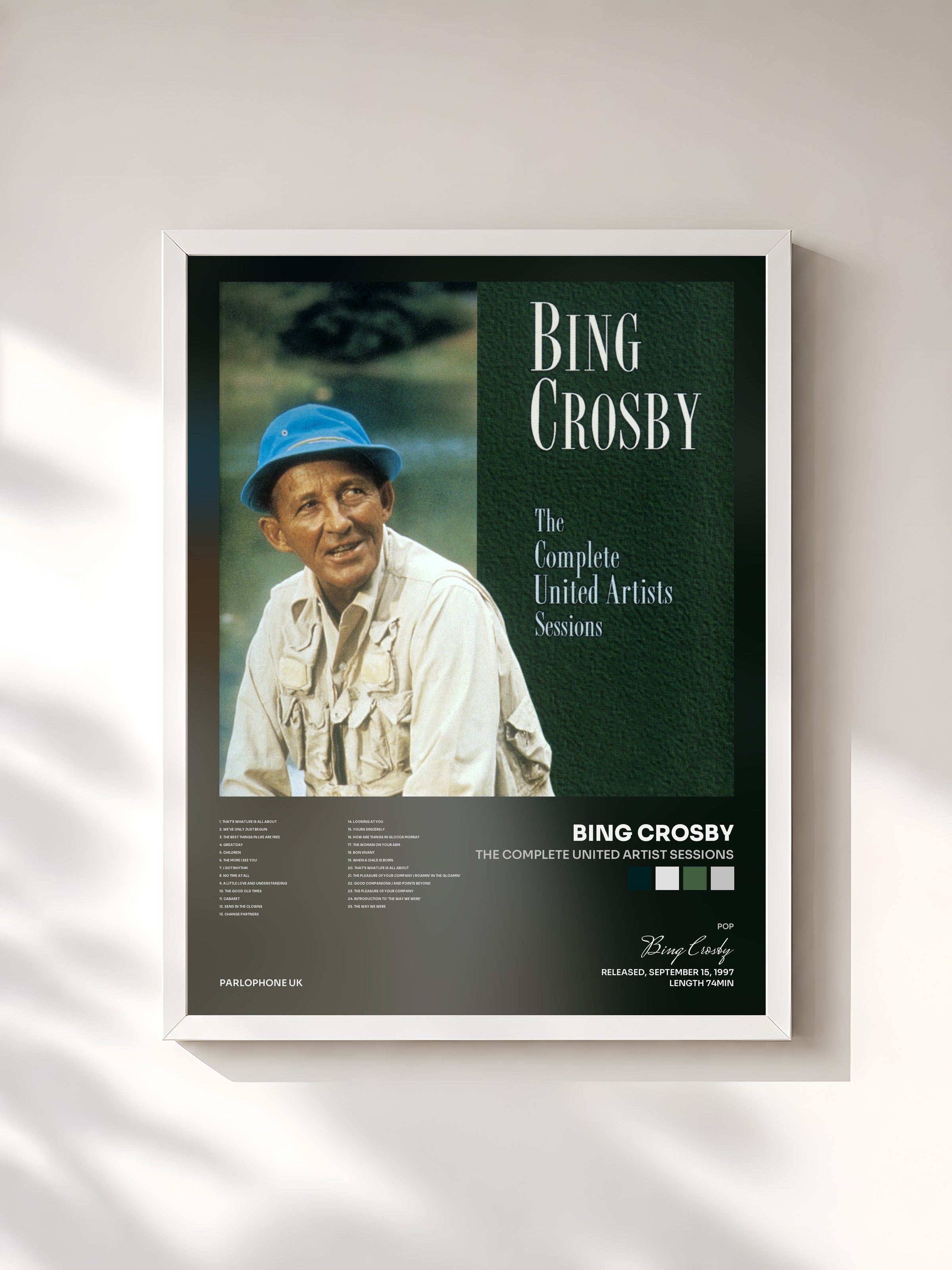 #blanc Tableau de l'album The Complete United Artist Sessions de Bing Crosby, cadre blanc, imprimé et encadré en France
