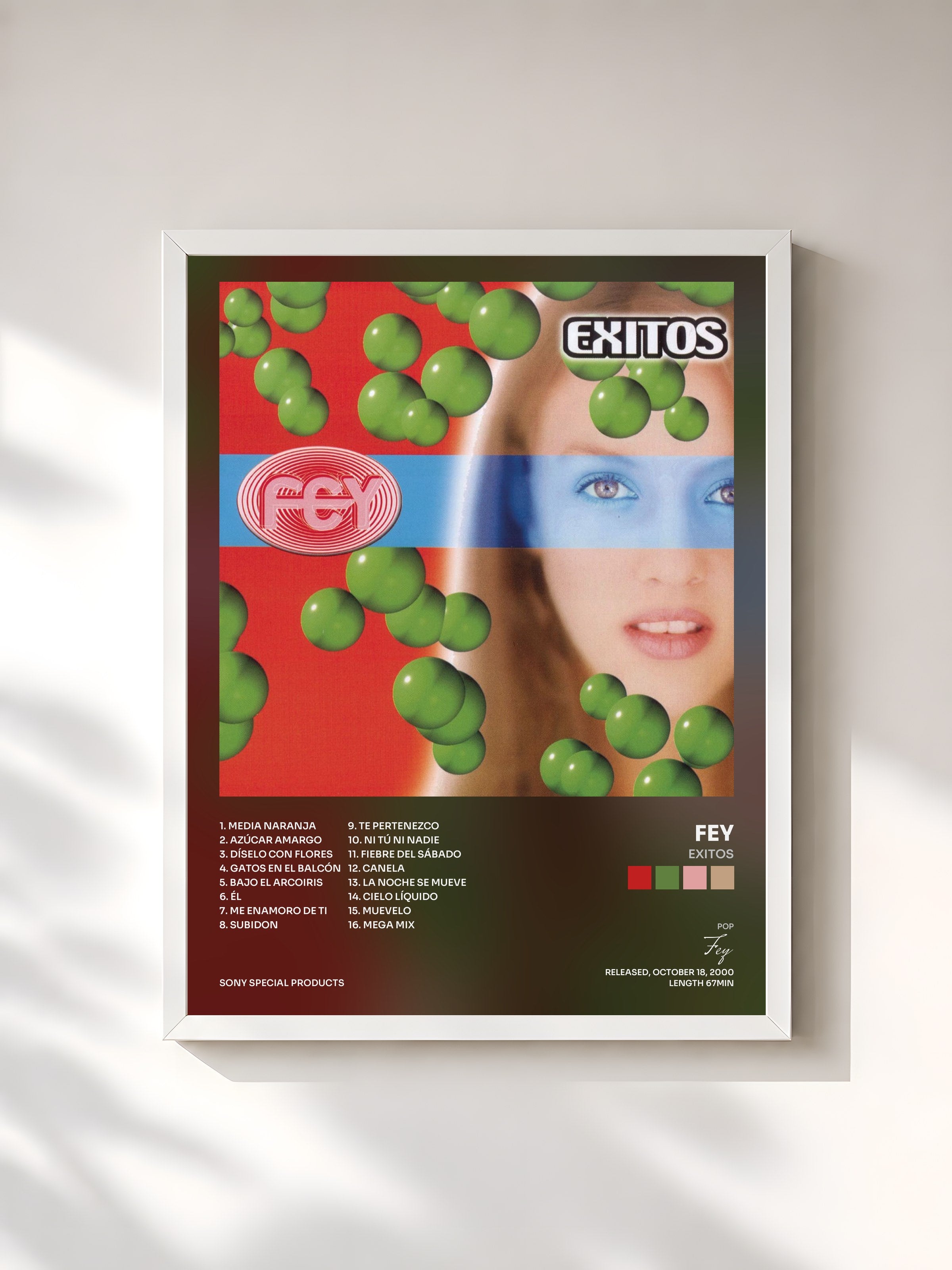 #blanc Tableau de l'album Exitos de Fey, cadre blanc, imprimé et encadré en France