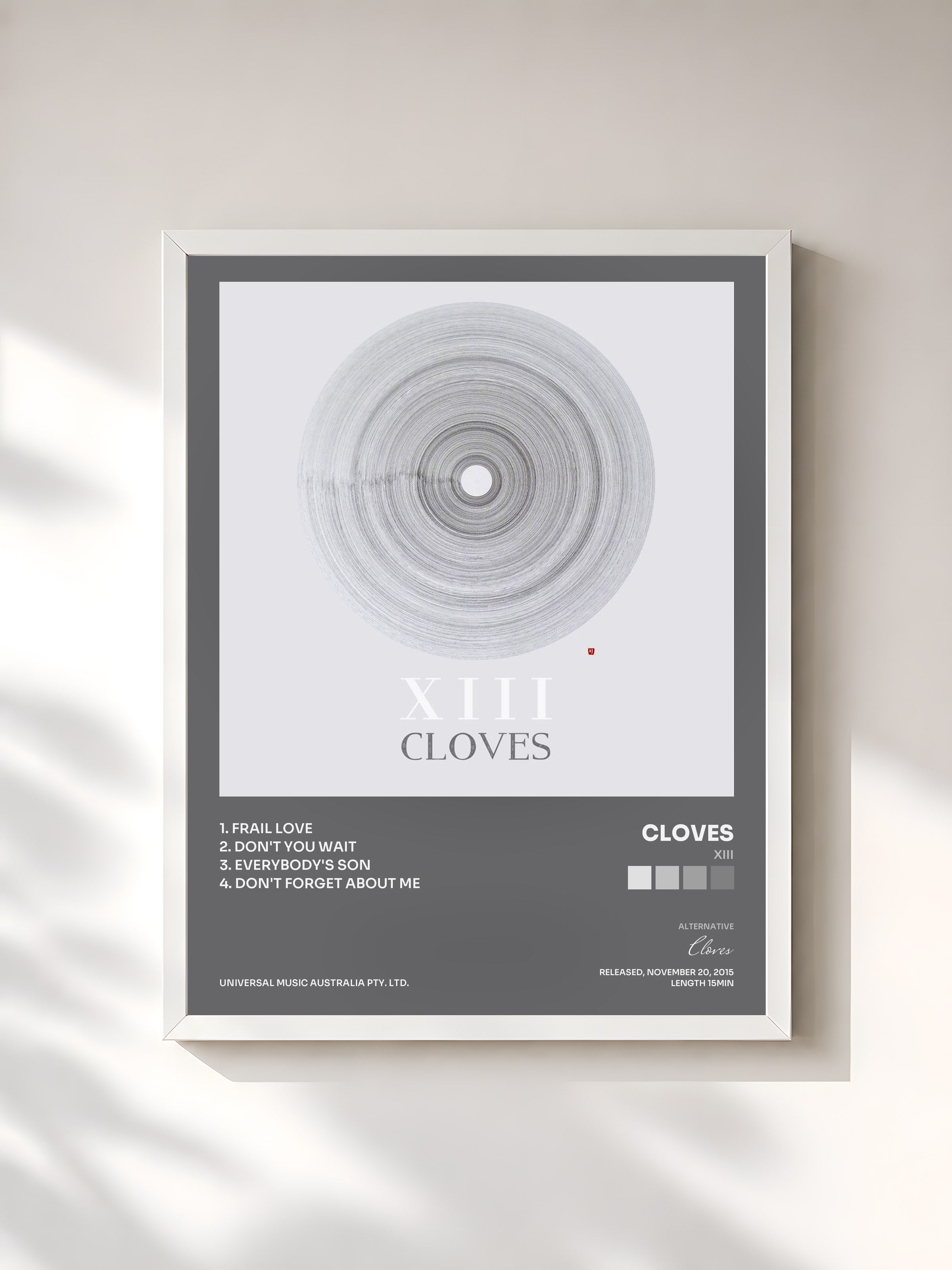 #blanc Tableau de l'album XIII de Cloves, cadre blanc, imprimé et encadré en France