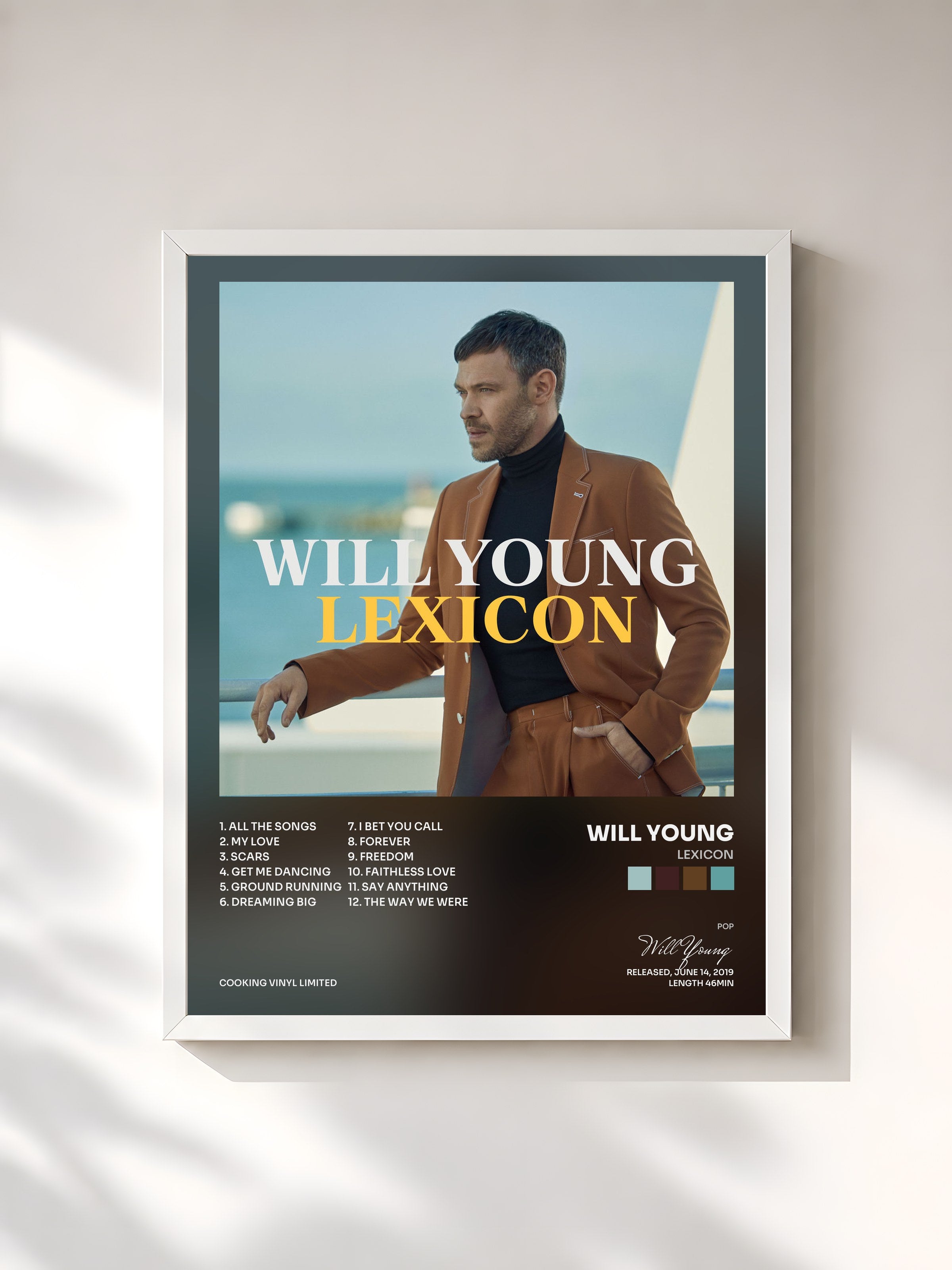 #blanc Tableau de l'album Lexicon de Will Young, cadre blanc, imprimé et encadré en France