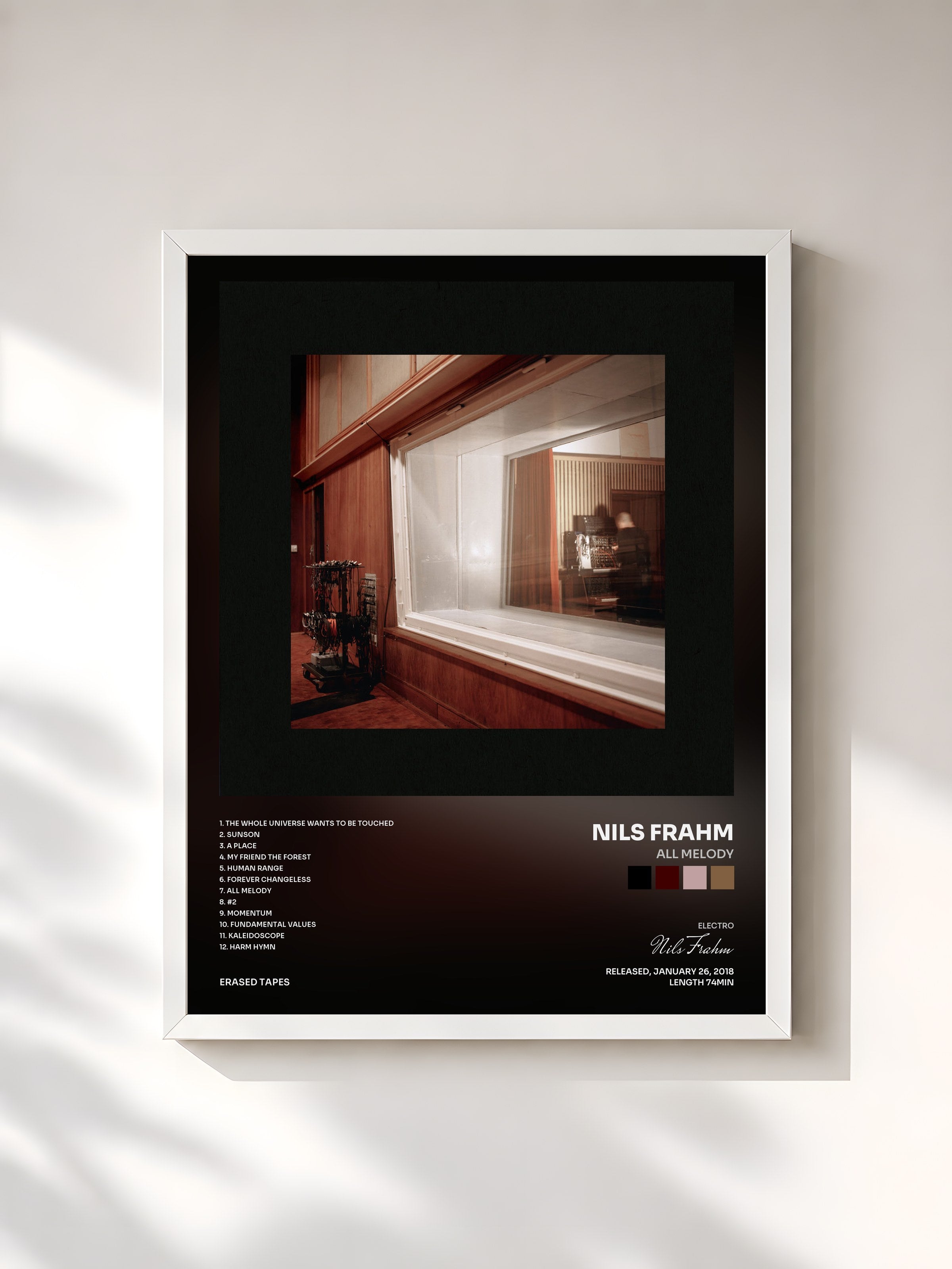 #blanc Tableau de l'album All Melody de Nils Frahm, cadre blanc, imprimé et encadré en France