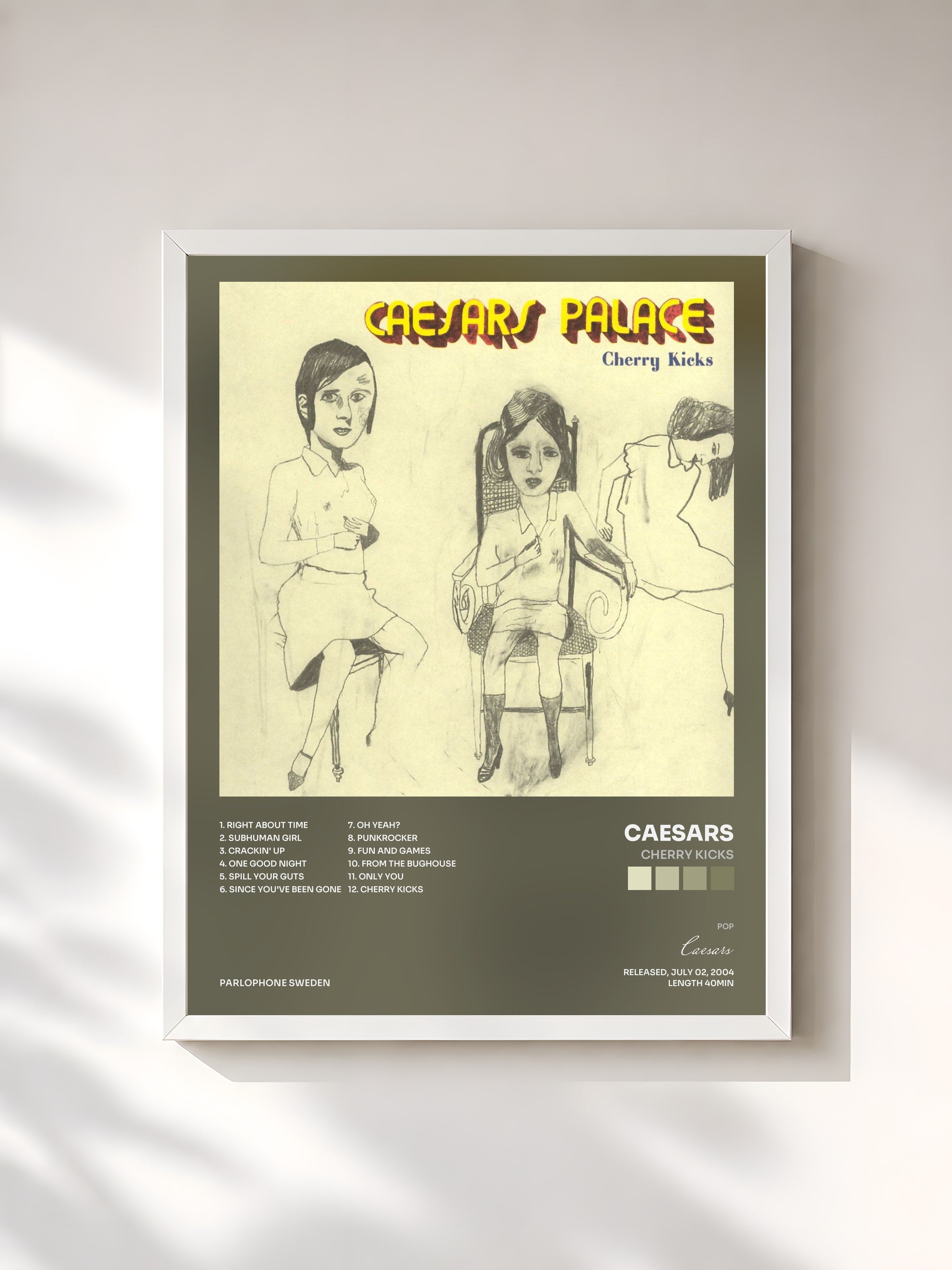 #blanc Tableau de l'album Cherry Kicks de Caesars, cadre blanc, imprimé et encadré en France