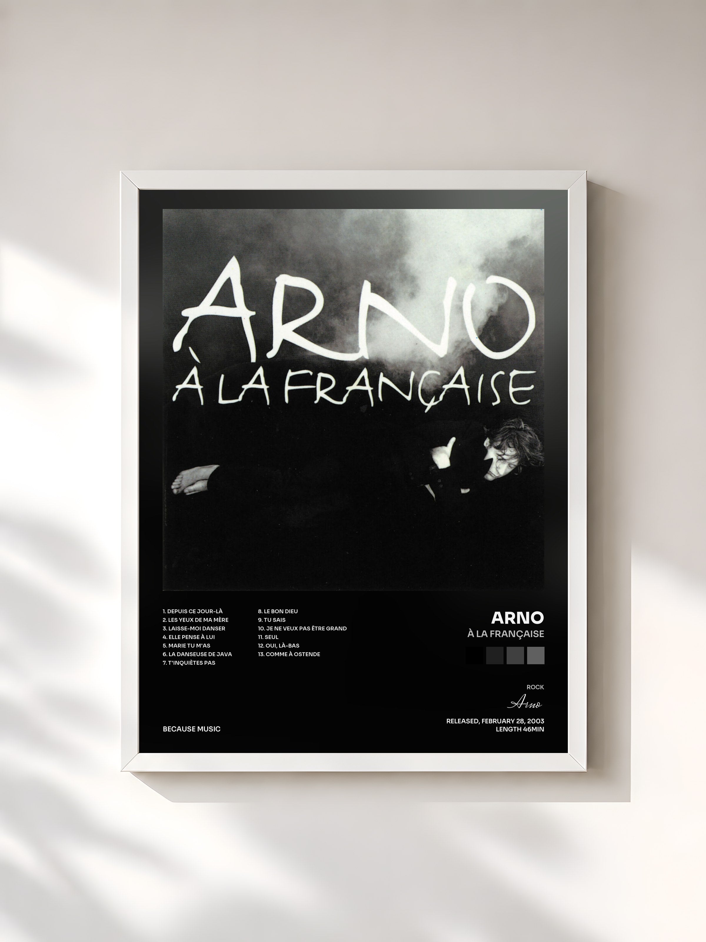 #blanc Tableau de l'album À la française de Arno, cadre blanc, imprimé et encadré en France