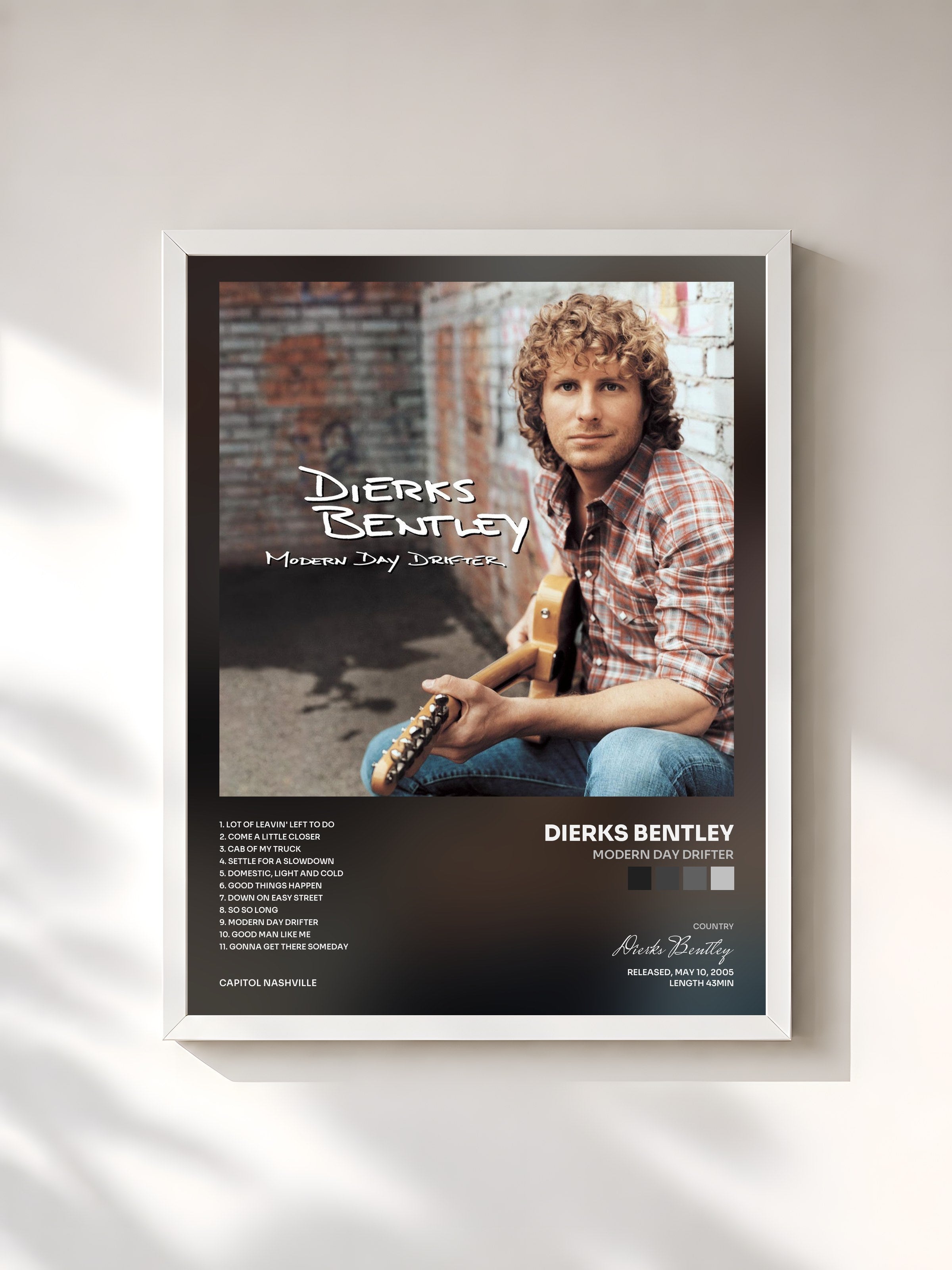 #blanc Tableau de l'album Modern Day Drifter de Dierks Bentley, cadre blanc, imprimé et encadré en France