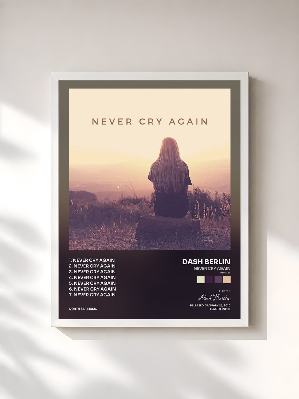 #blanc Never Cry Again (Remixes) di Dash Berlin in stampa incorniciata, cornice bianca, stampata e incorniciata in Francia