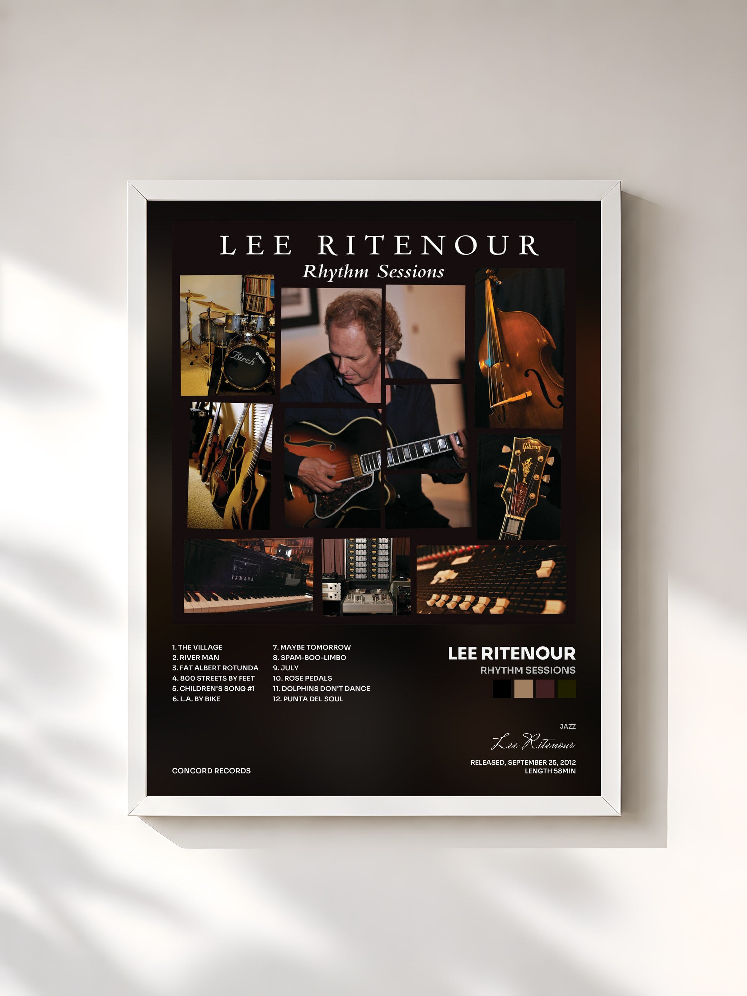 #blanc Tableau de l'album Rhythm Sessions de Lee Ritenour, cadre blanc, imprimé et encadré en France