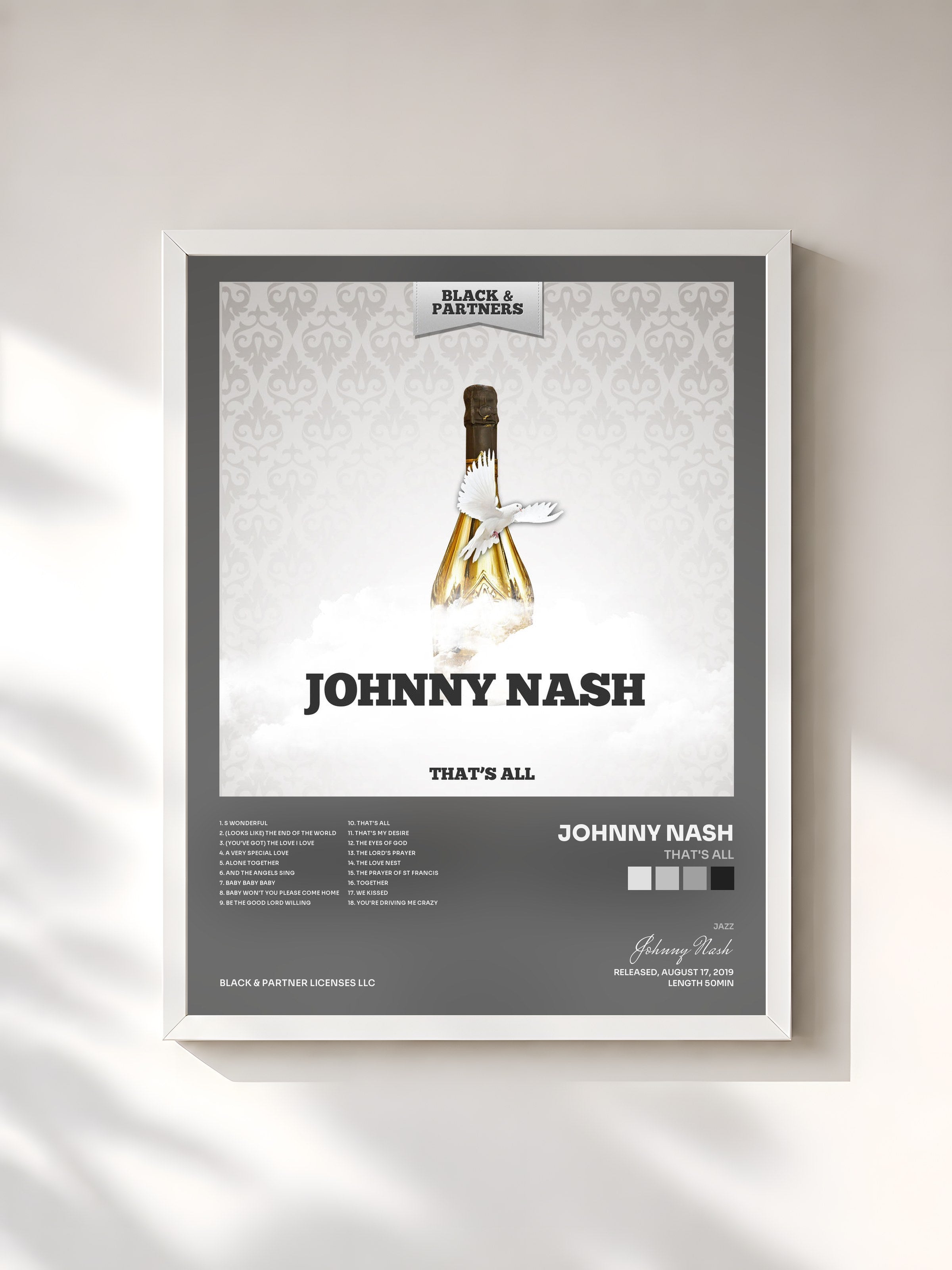 #blanc Tableau de l'album That's All de Johnny Nash, cadre blanc, imprimé et encadré en France