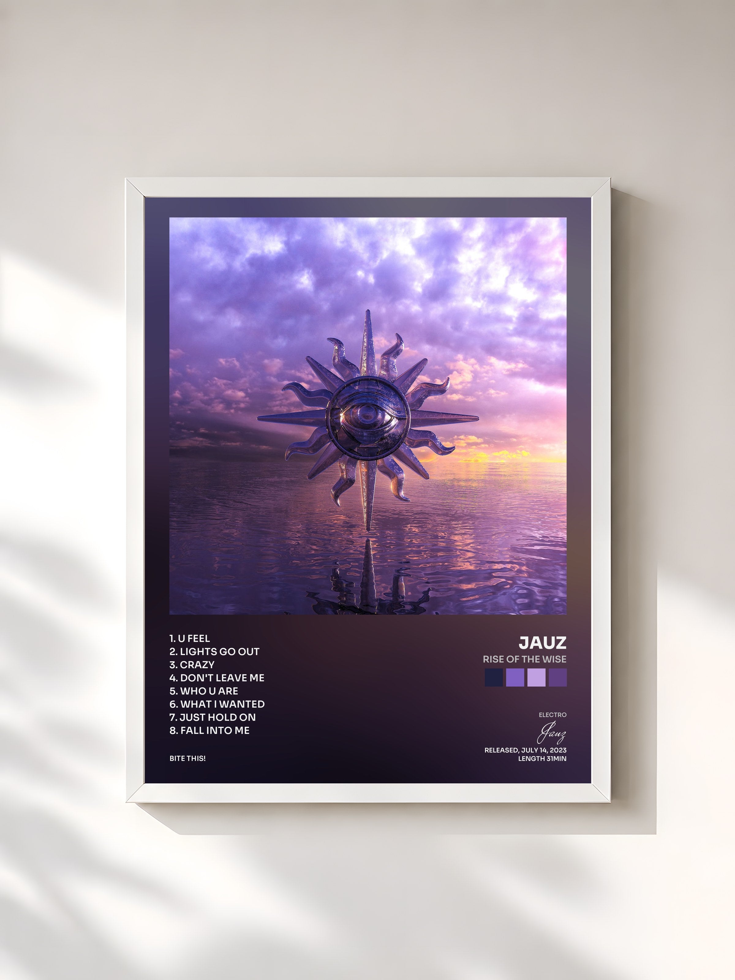 #blanc Tableau de l'album Rise of The Wise de Jauz, cadre blanc, imprimé et encadré en France