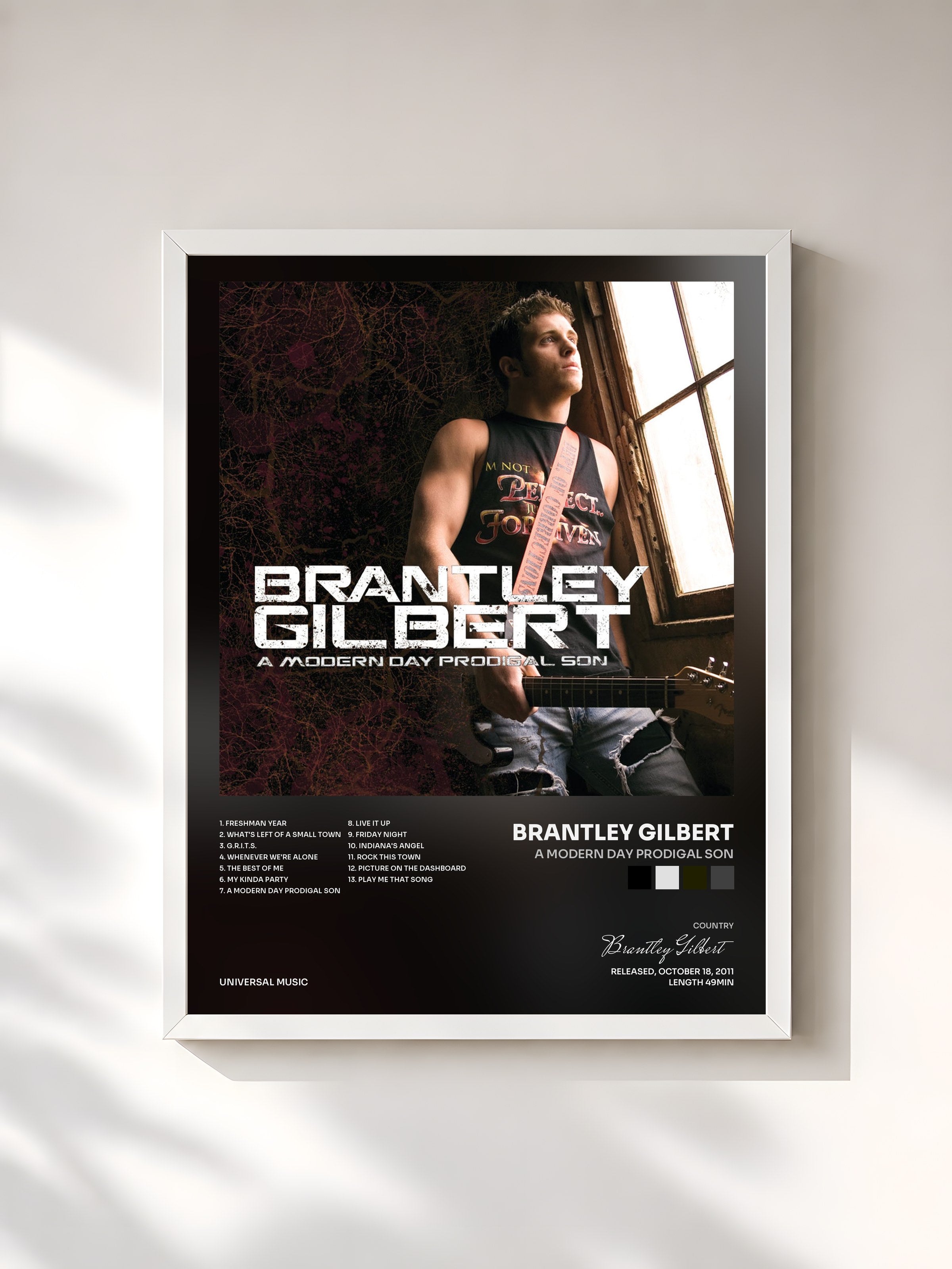 #blanc Tableau de l'album A Modern Day Prodigal Son de Brantley Gilbert, cadre blanc, imprimé et encadré en France