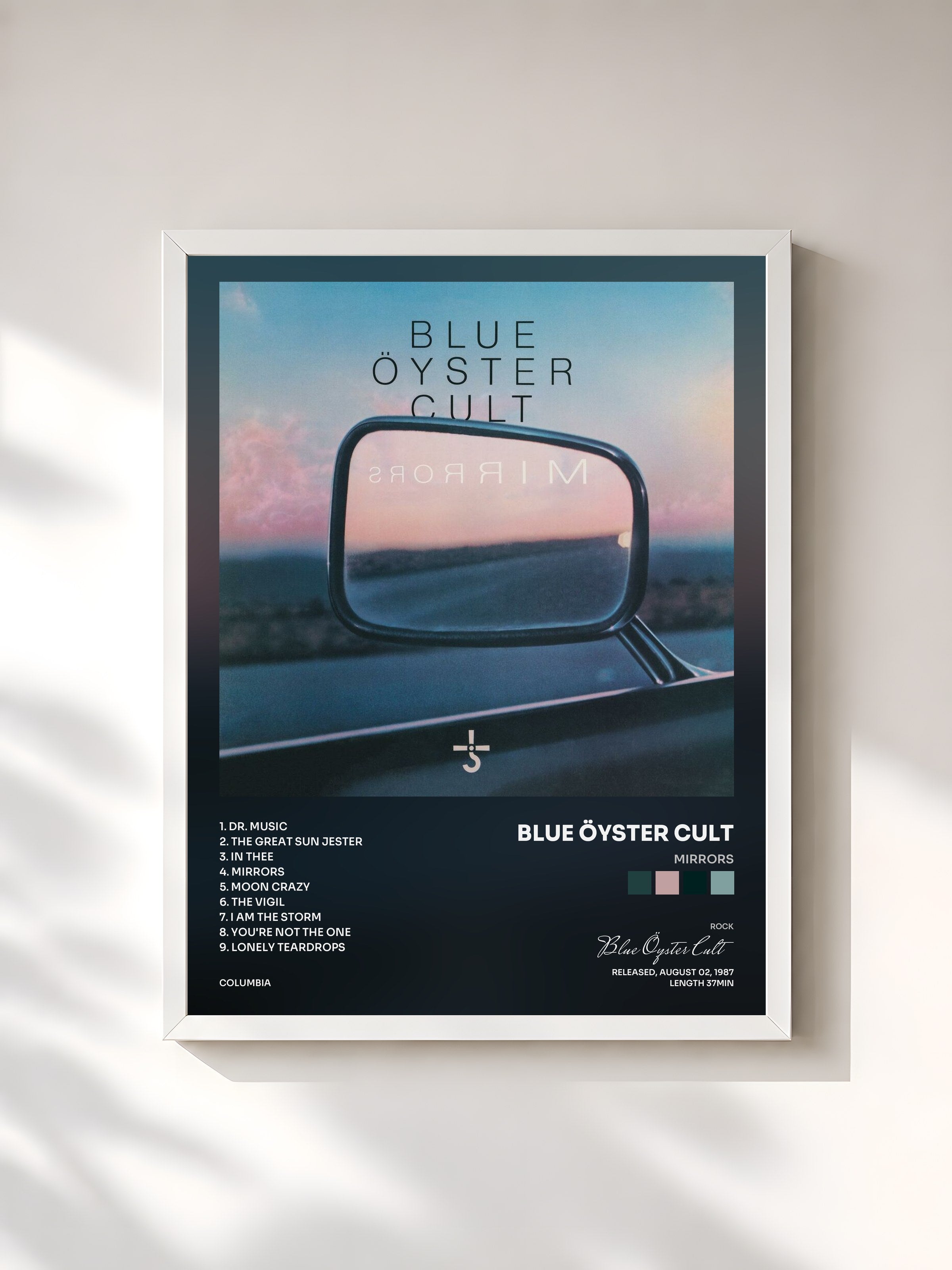 #blanc Tableau de l'album Mirrors de Blue Öyster Cult, cadre blanc, imprimé et encadré en France