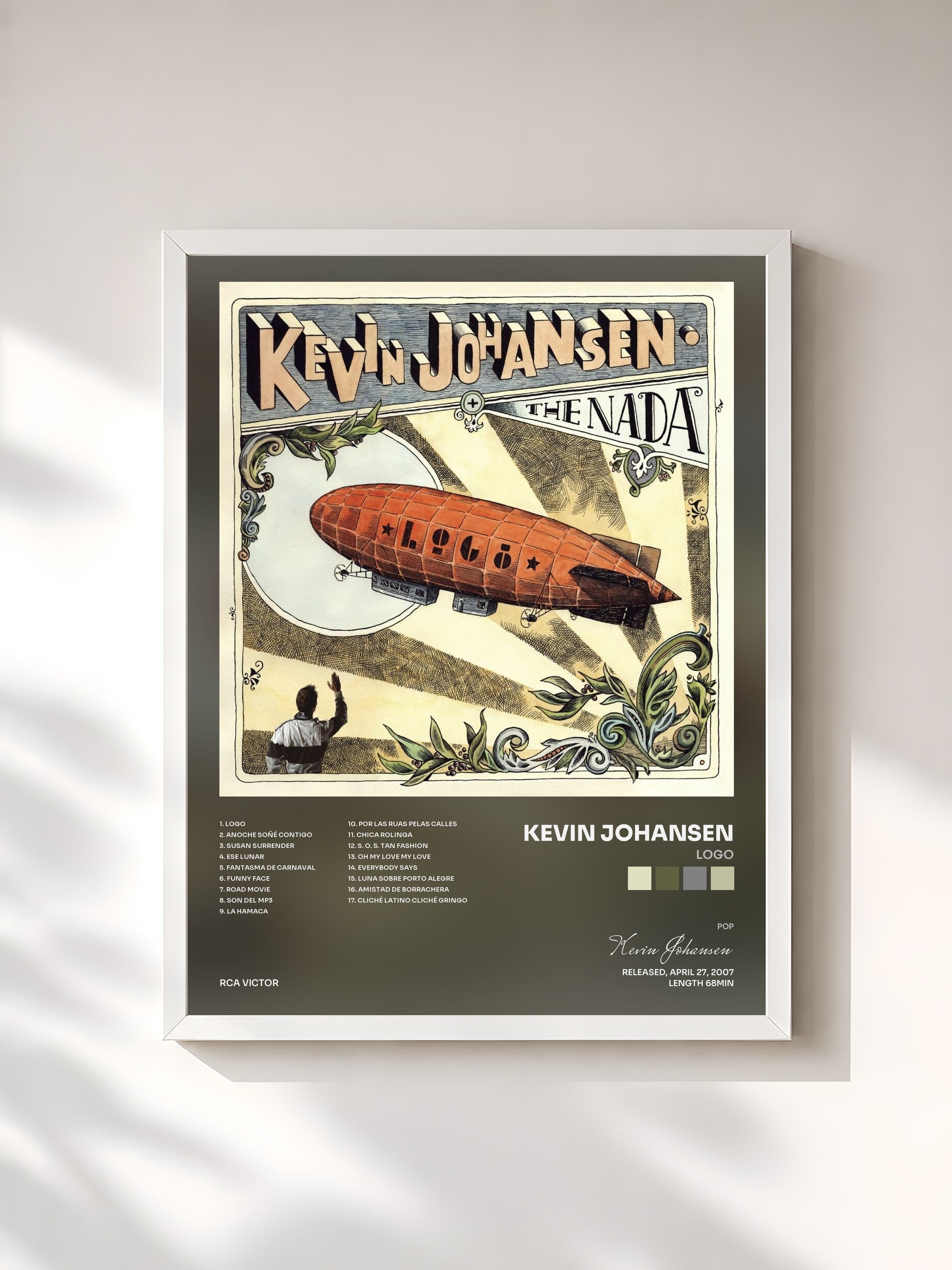 #blanc Tableau de l'album Logo de Kevin Johansen, cadre blanc, imprimé et encadré en France