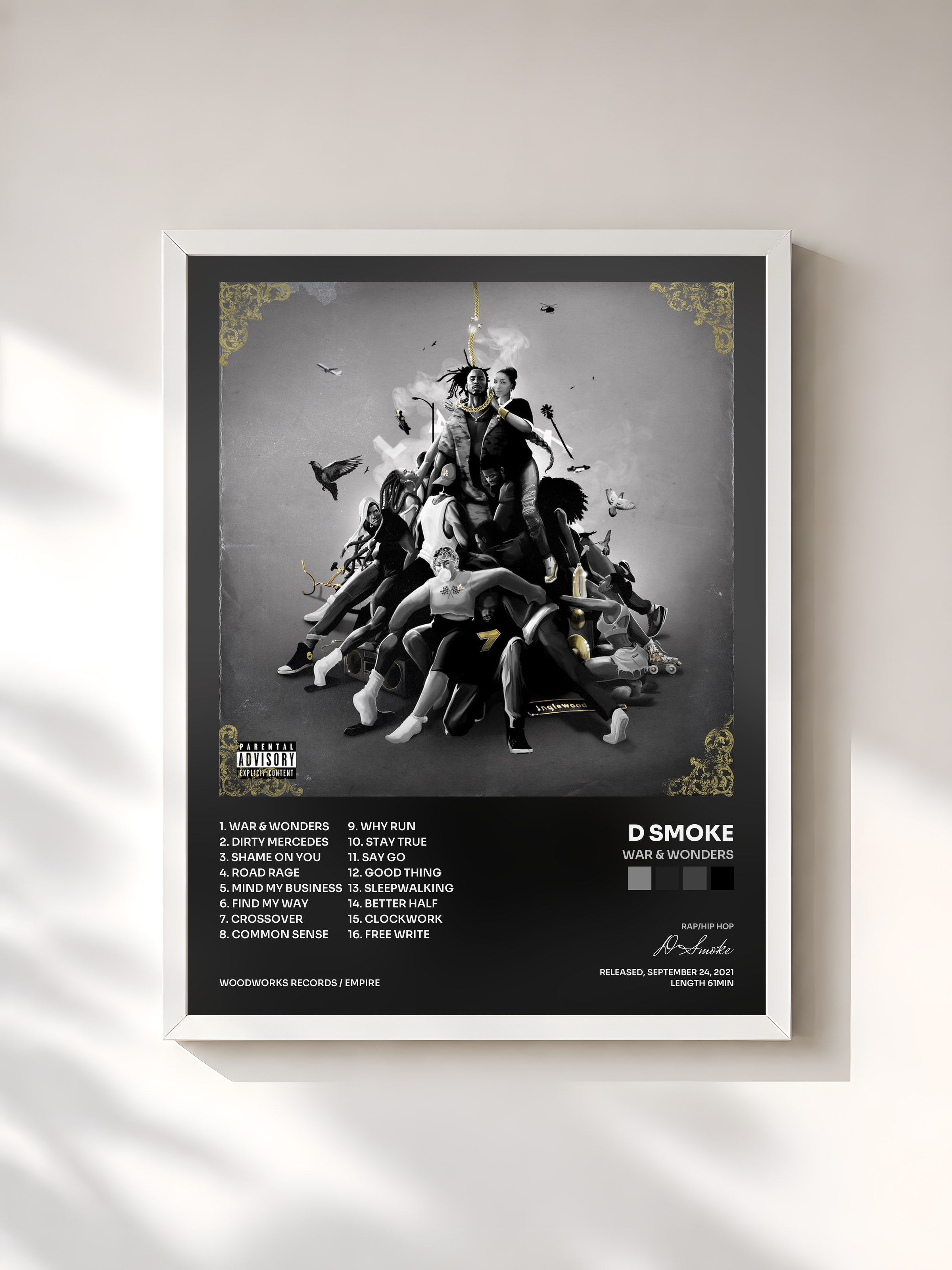 #blanc Tableau de l'album War & Wonders de D Smoke, cadre blanc, imprimé et encadré en France