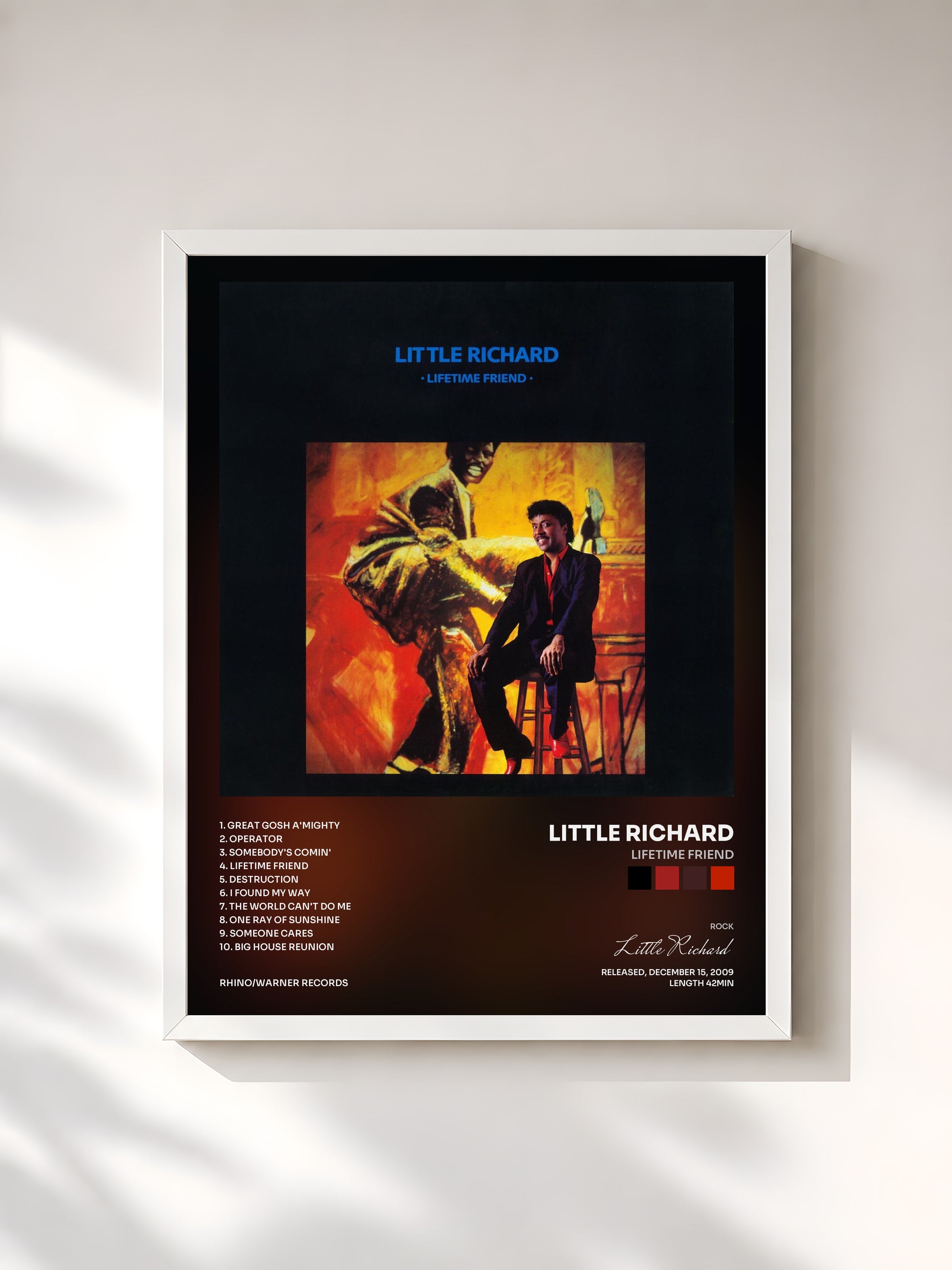#blanc Tableau de l'album Lifetime Friend de Little Richard, cadre blanc, imprimé et encadré en France