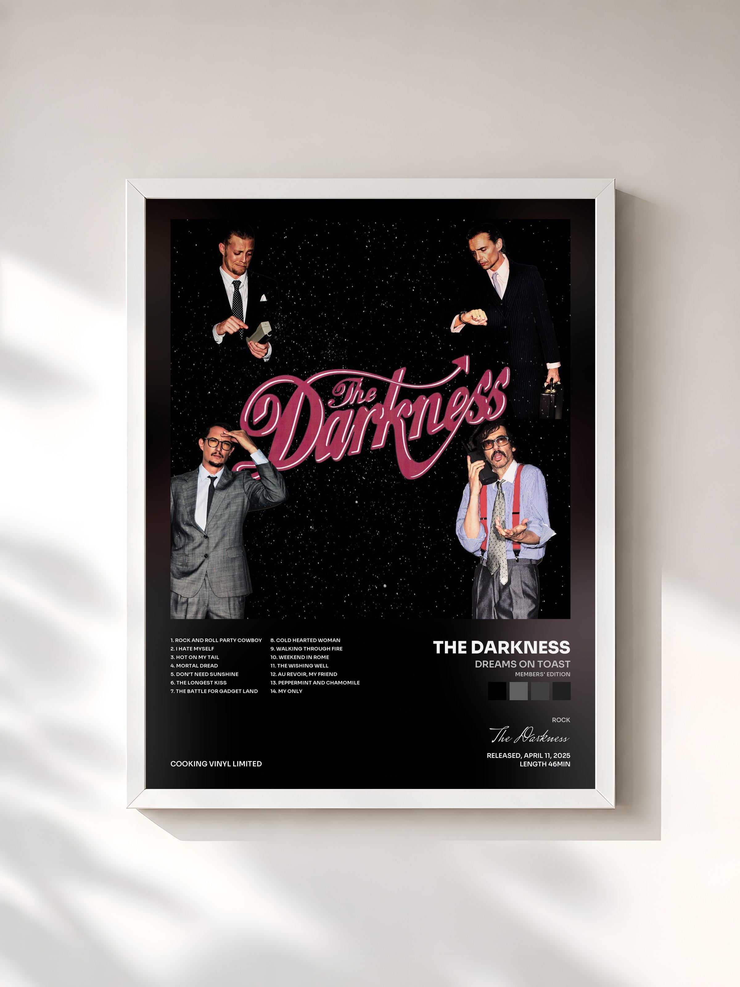 #blanc Tableau de l'album Dreams on Toast (Members' Edition) de The Darkness, cadre blanc, imprimé et encadré en France
