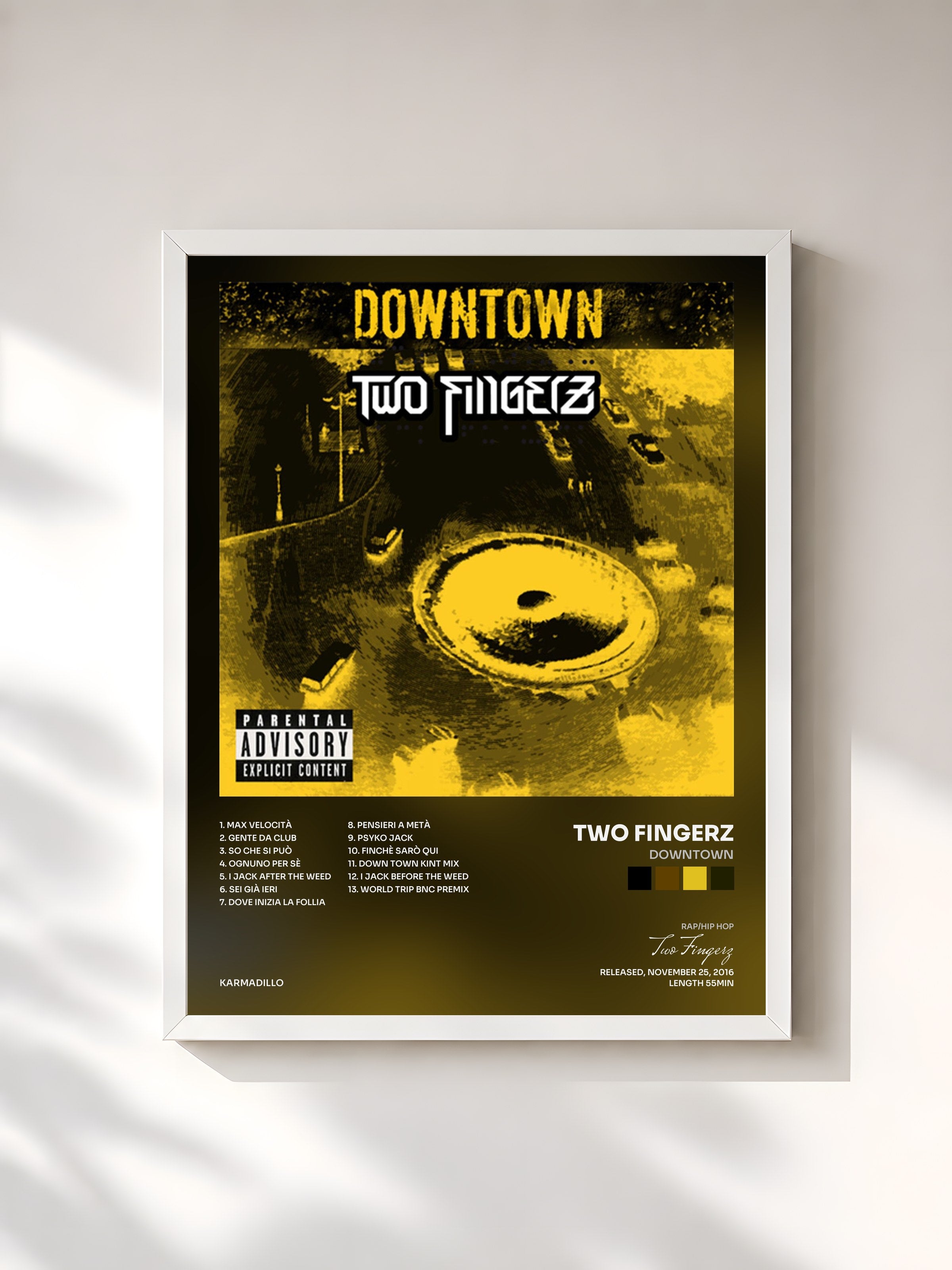 #blanc Tableau de l'album Downtown de Two Fingerz, cadre blanc, imprimé et encadré en France