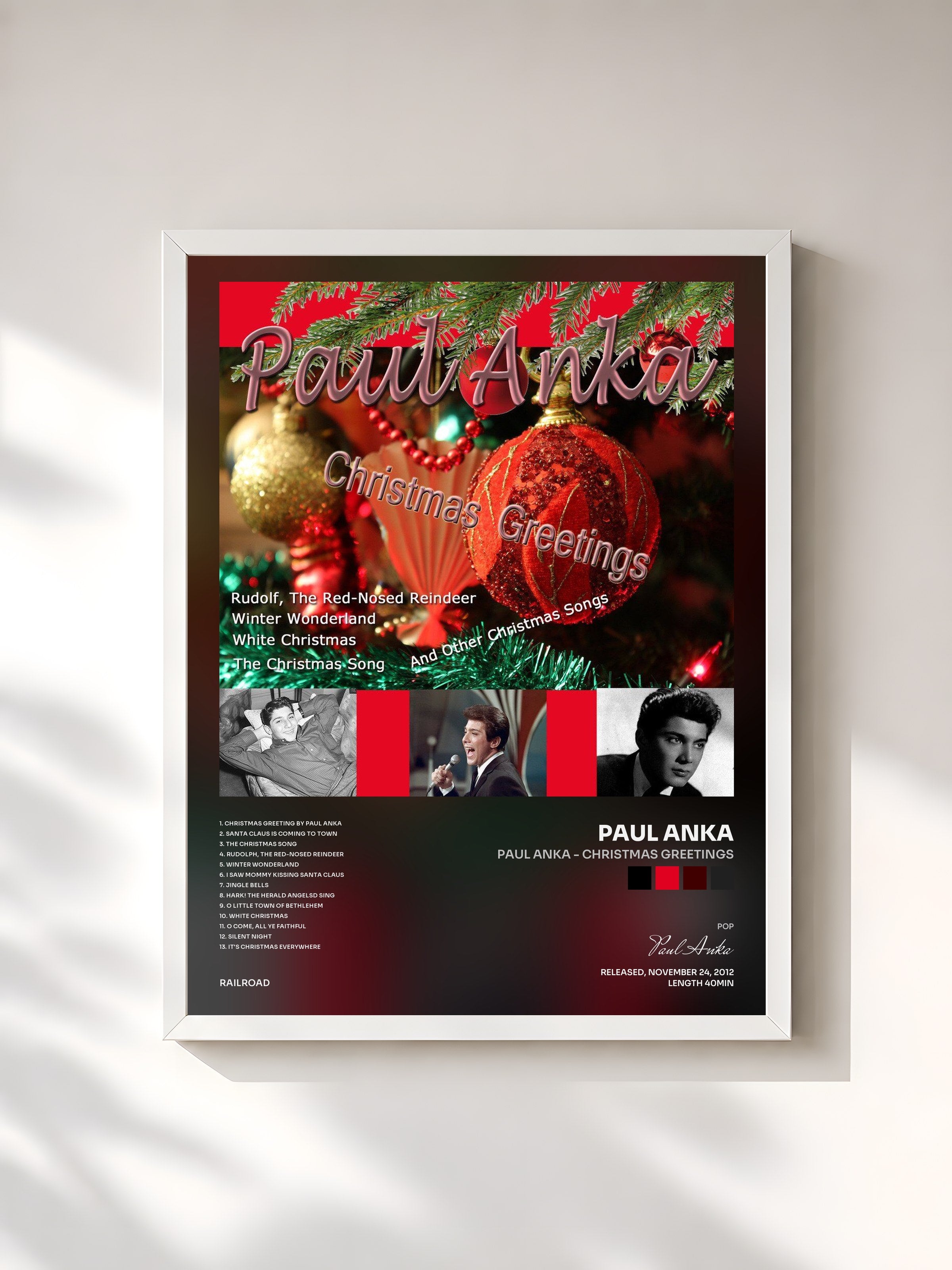#blanc Tableau de l'album Paul Anka - Christmas Greetings de Paul Anka, cadre blanc, imprimé et encadré en France
