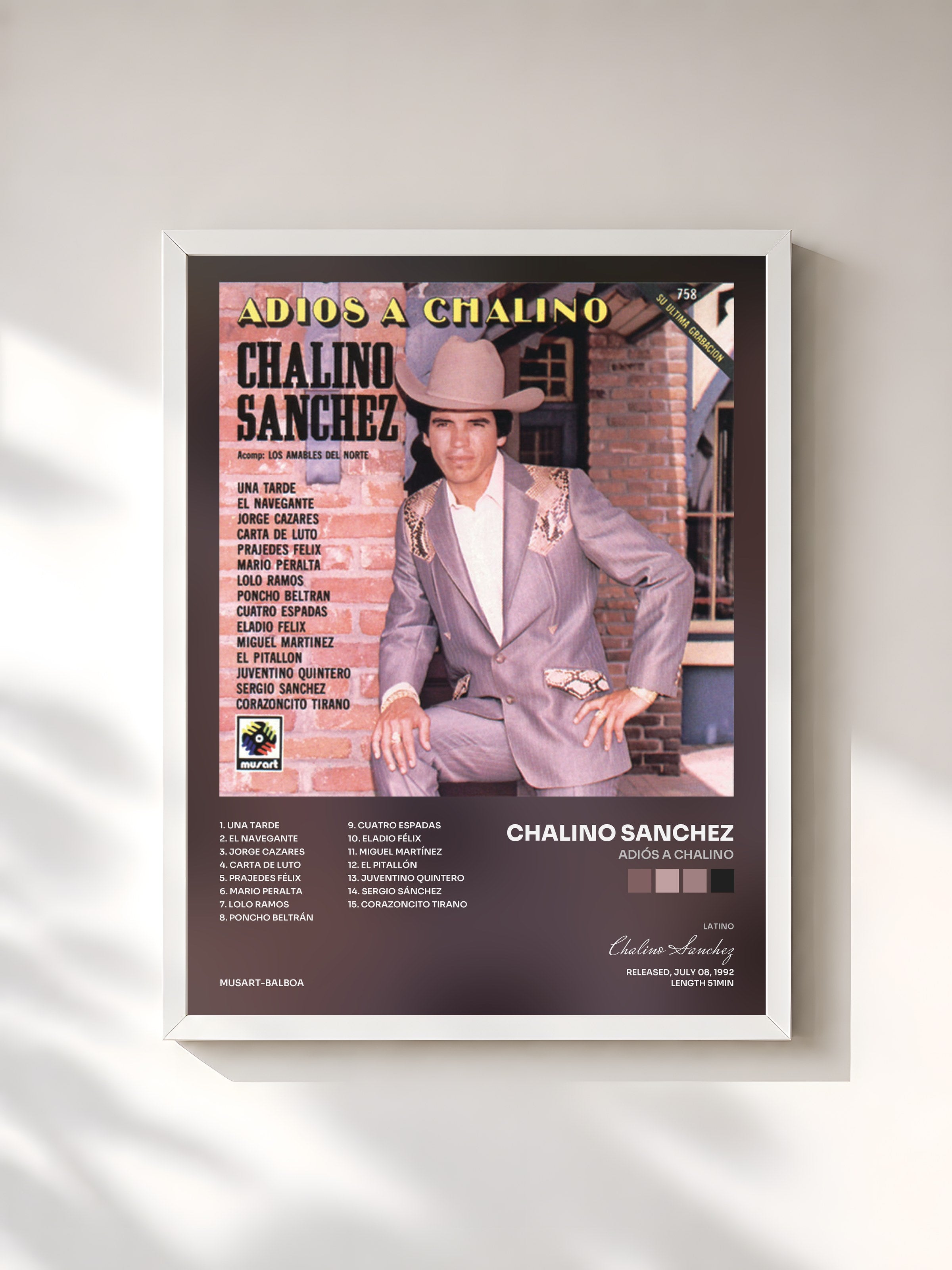 #blanc Tableau de l'album Adiós A Chalino de Chalino Sanchez, cadre blanc, imprimé et encadré en France