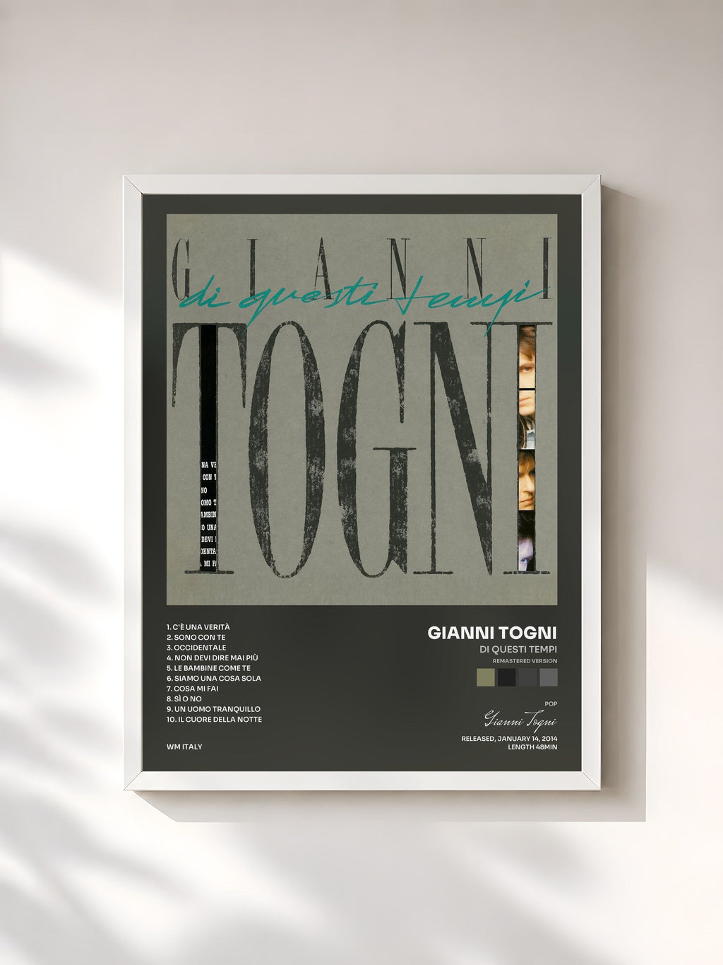 #blanc Di questi tempi (Remastered Version) de Gianni Togni en lámina enmarcada, marco blanco, impresa y enmarcada en Francia