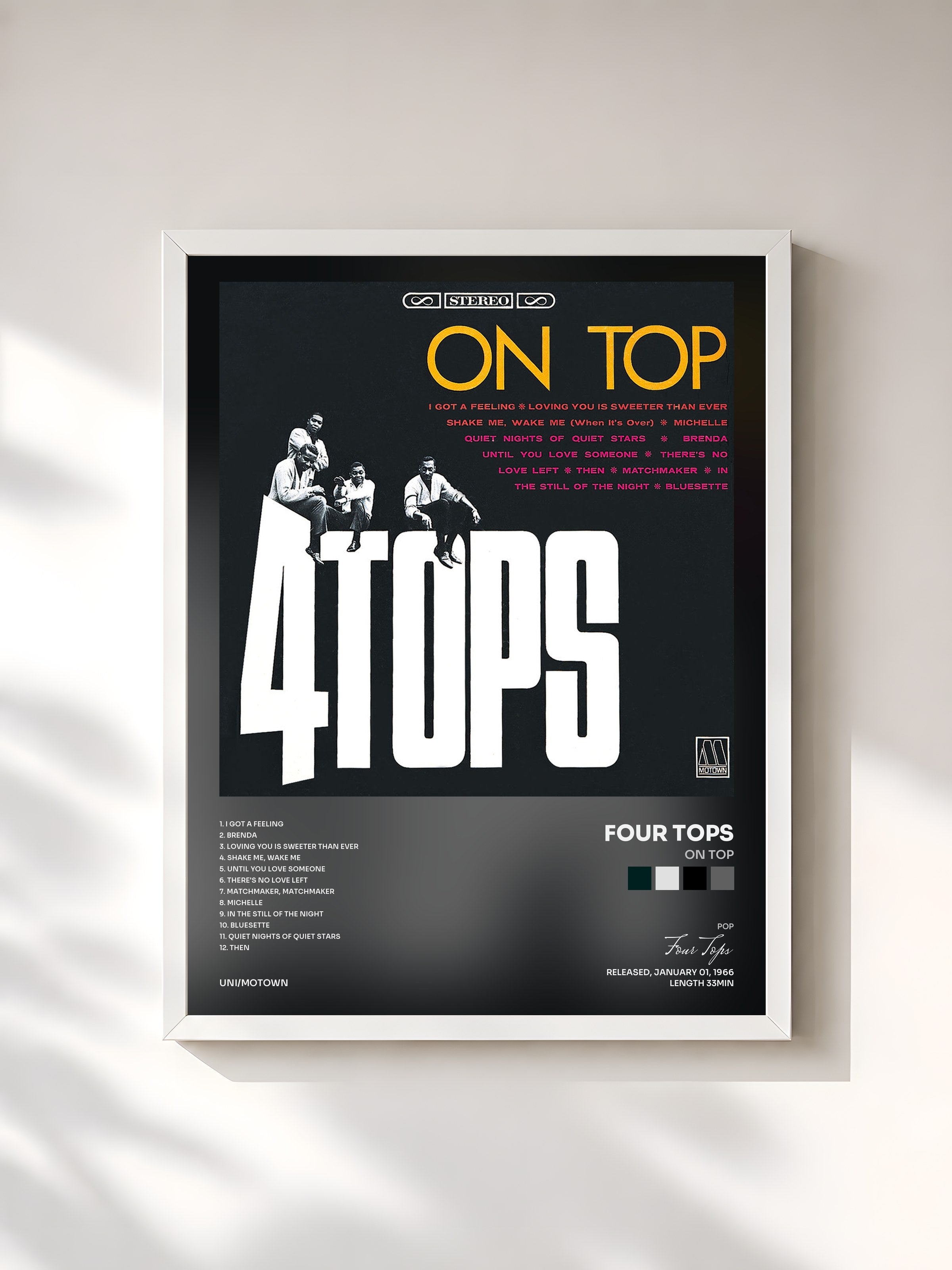 #blanc Tableau de l'album On Top de Four Tops, cadre blanc, imprimé et encadré en France