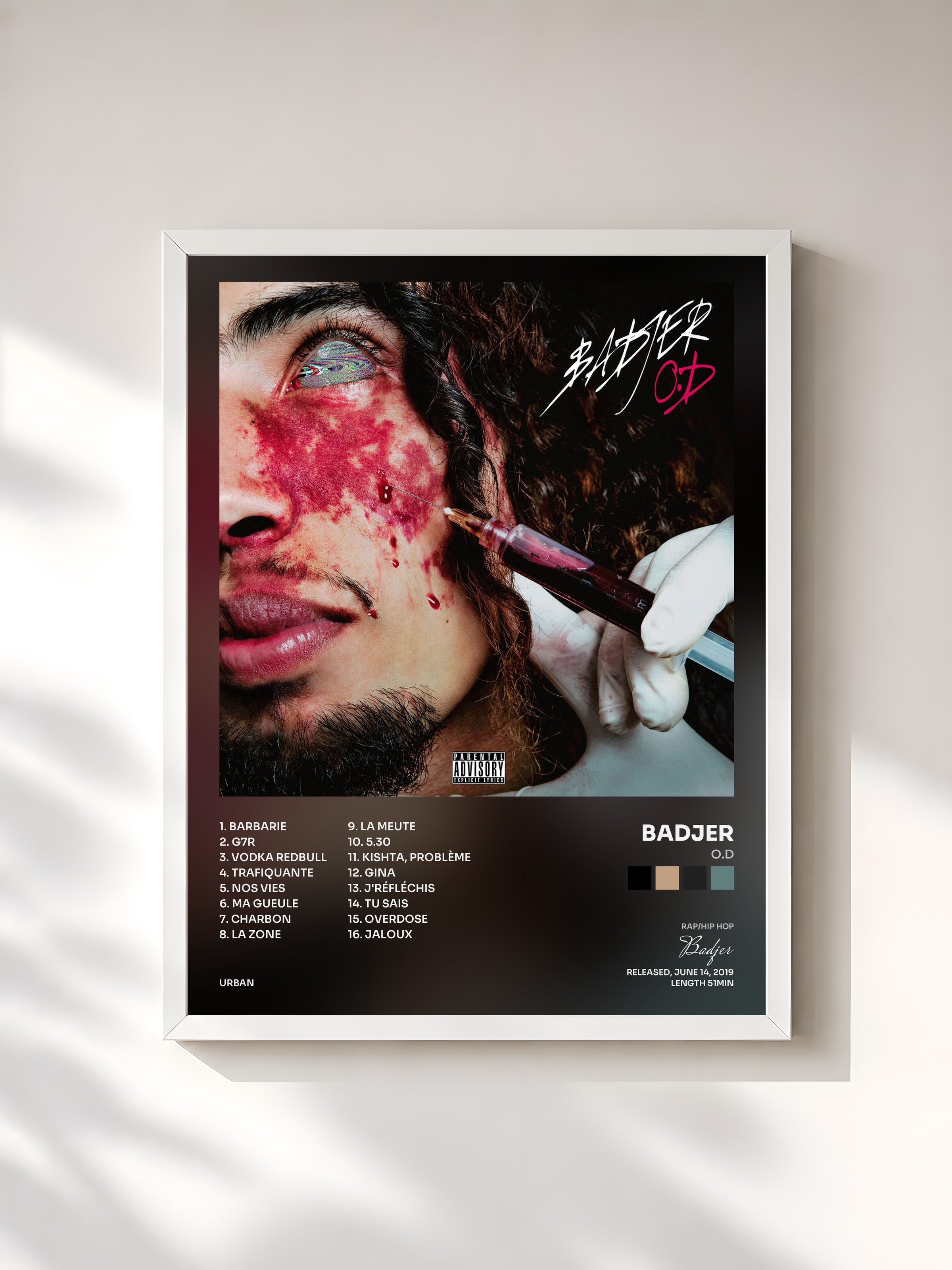 #blanc Tableau de l'album O.D de Badjer, cadre blanc, imprimé et encadré en France