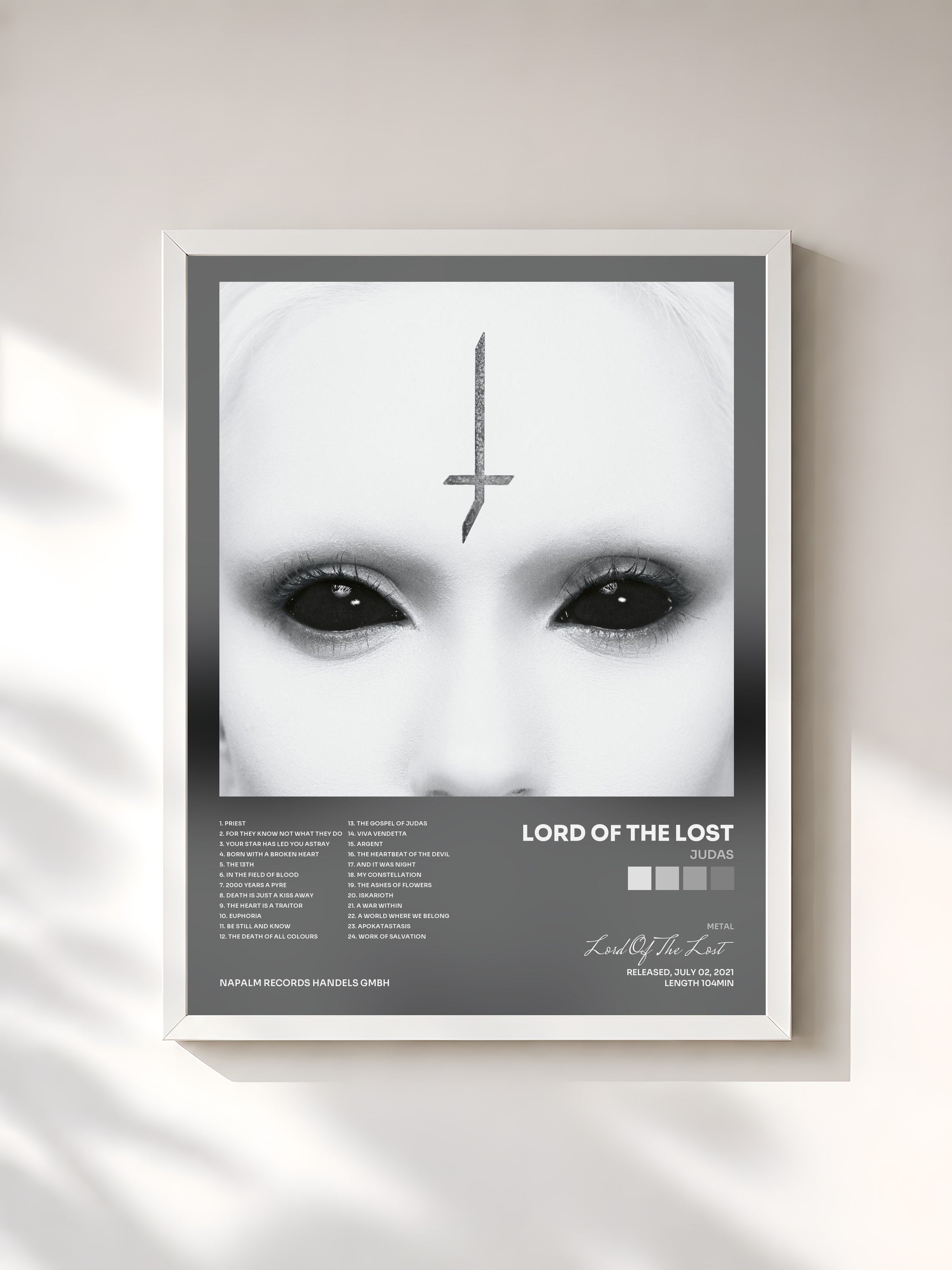 #blanc Tableau de l'album Judas de Lord Of The Lost, cadre blanc, imprimé et encadré en France