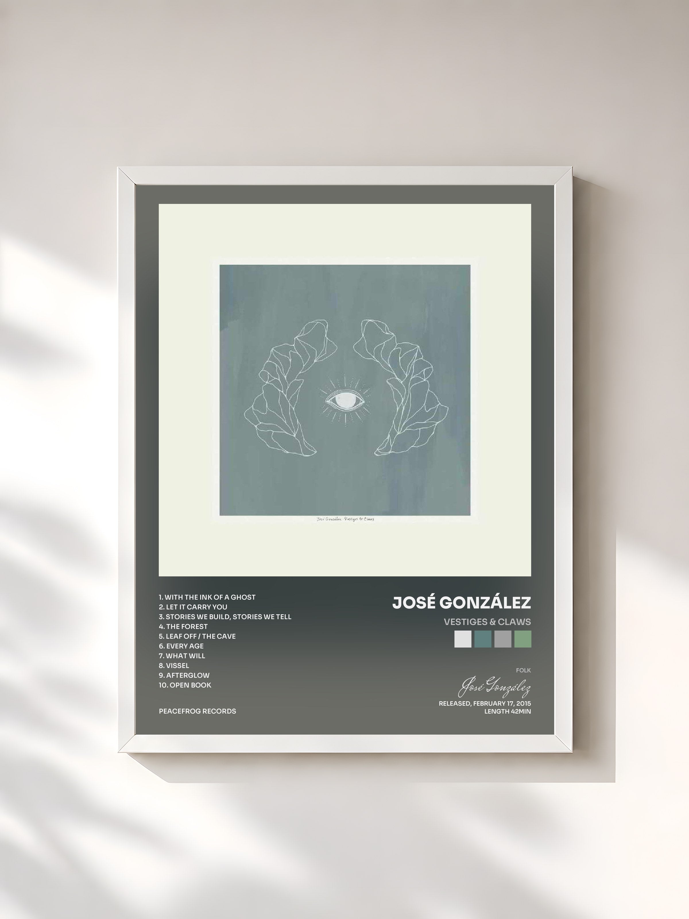 #blanc Tableau de l'album Vestiges & Claws de José González, cadre blanc, imprimé et encadré en France