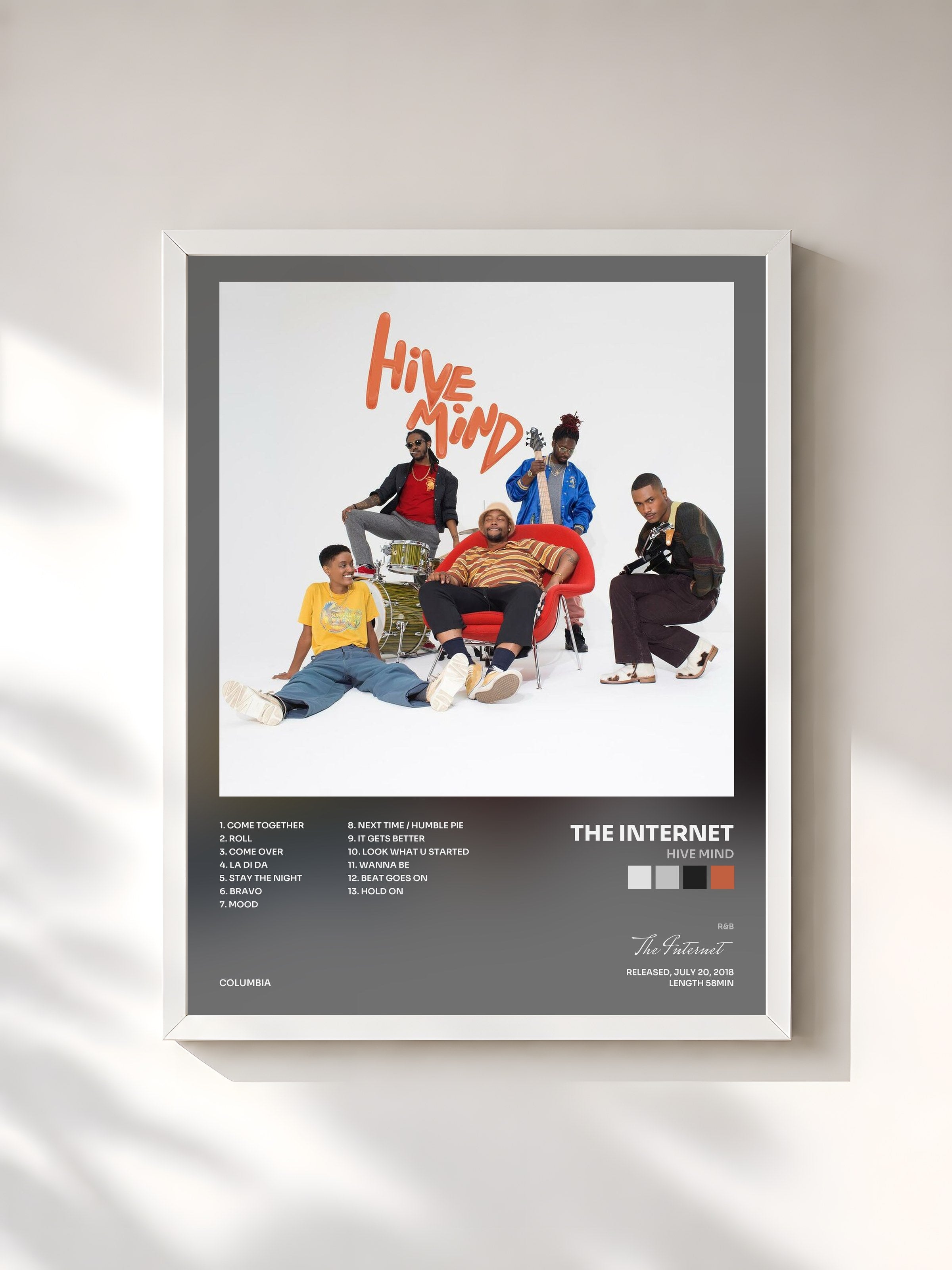 #blanc Tableau de l'album Hive Mind de The Internet, cadre blanc, imprimé et encadré en France