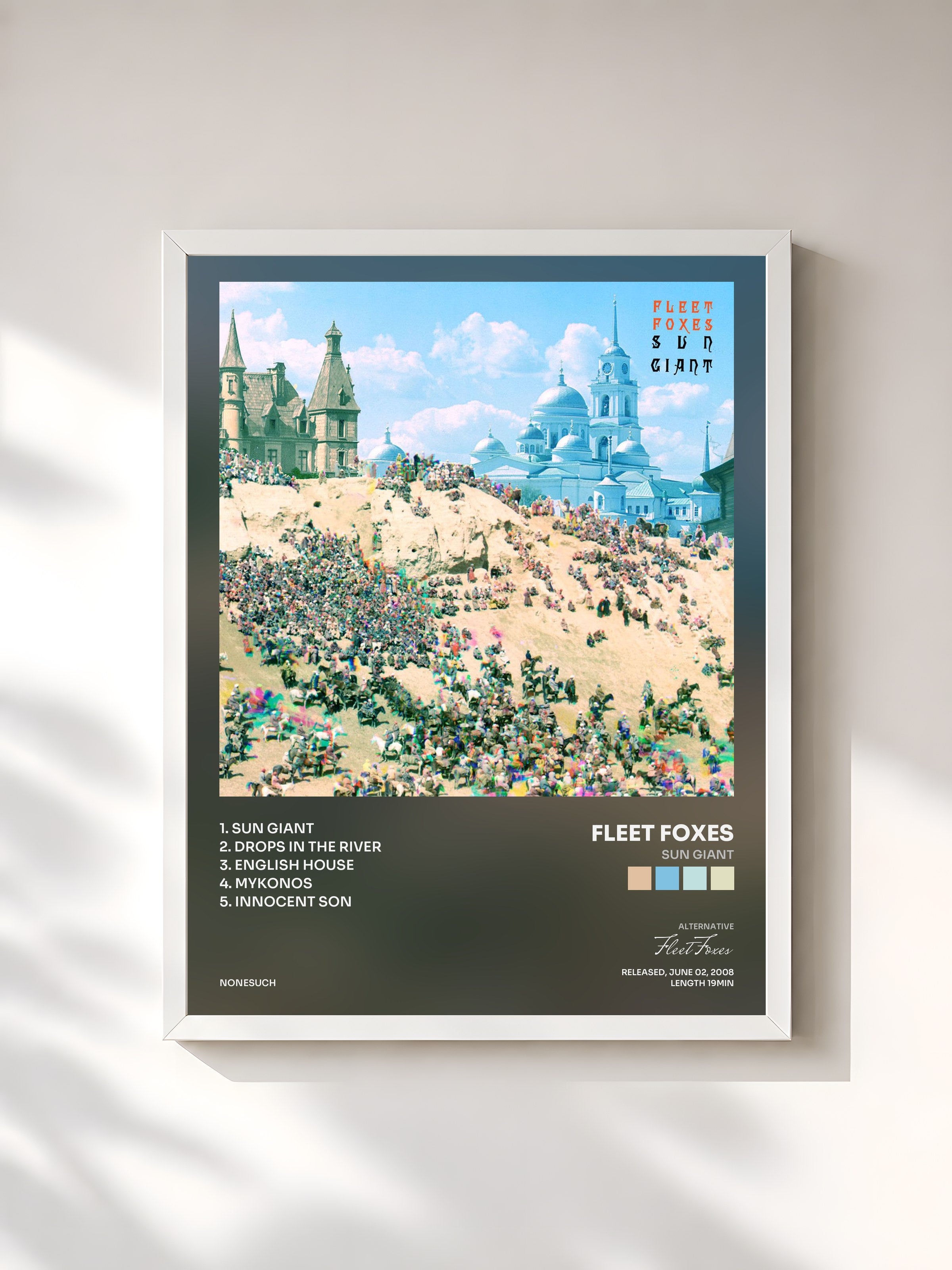 #blanc Tableau de l'album Sun Giant de Fleet Foxes, cadre blanc, imprimé et encadré en France