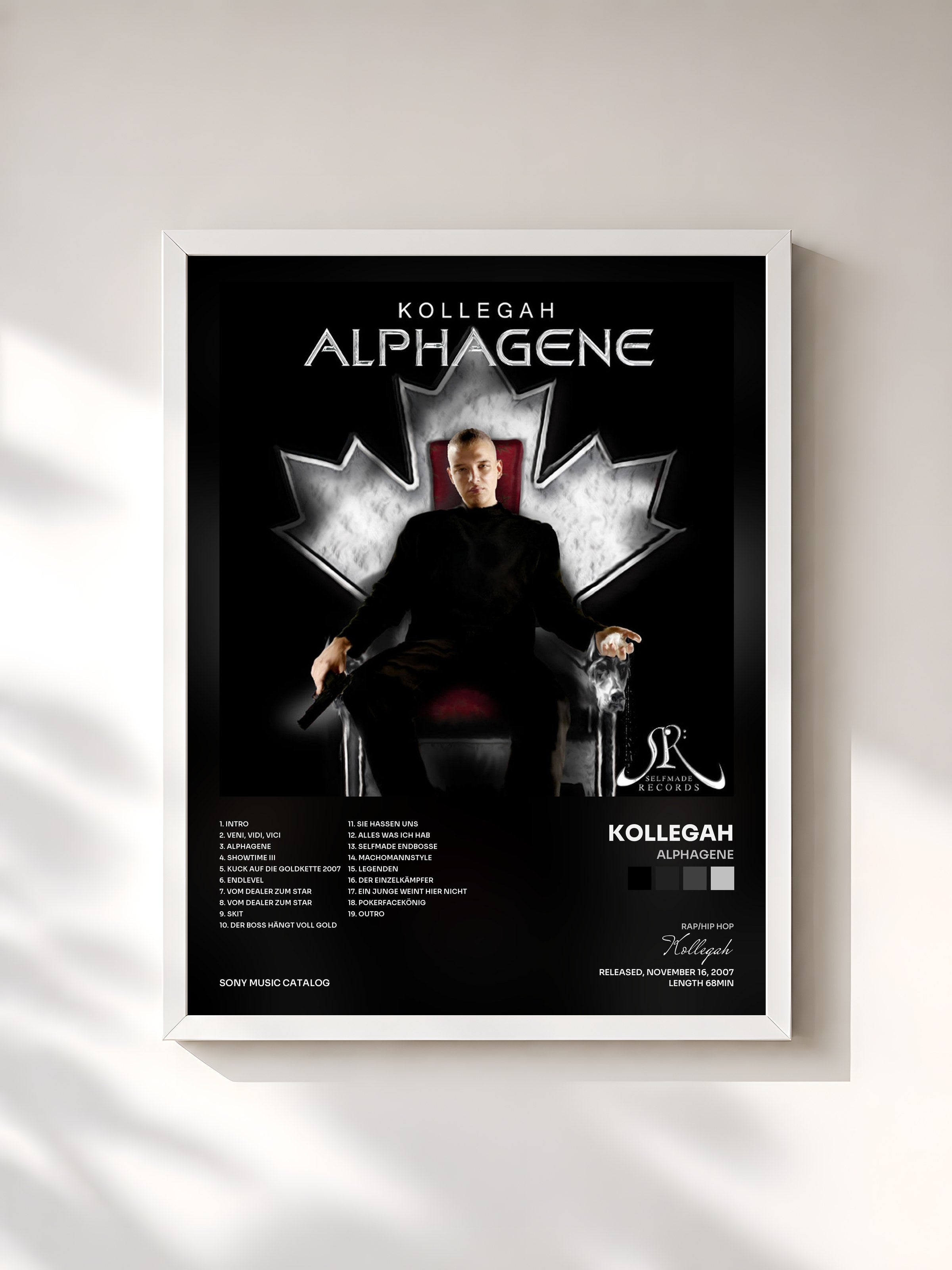 #blanc Tableau de l'album Alphagene de Kollegah, cadre blanc, imprimé et encadré en France