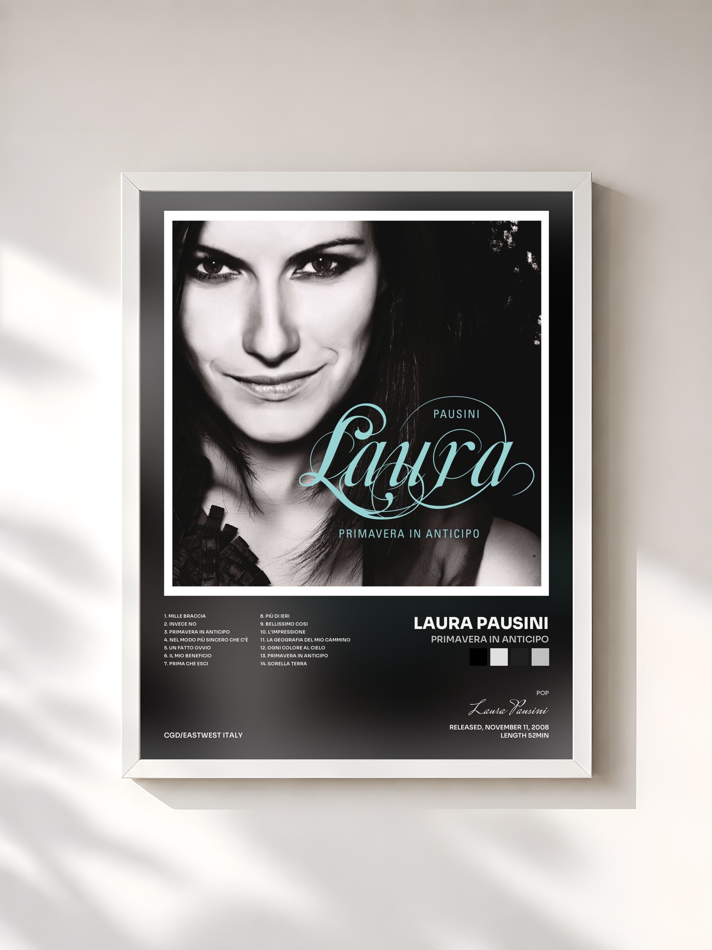#blanc Tableau de l'album Primavera in anticipo de Laura Pausini, cadre blanc, imprimé et encadré en France