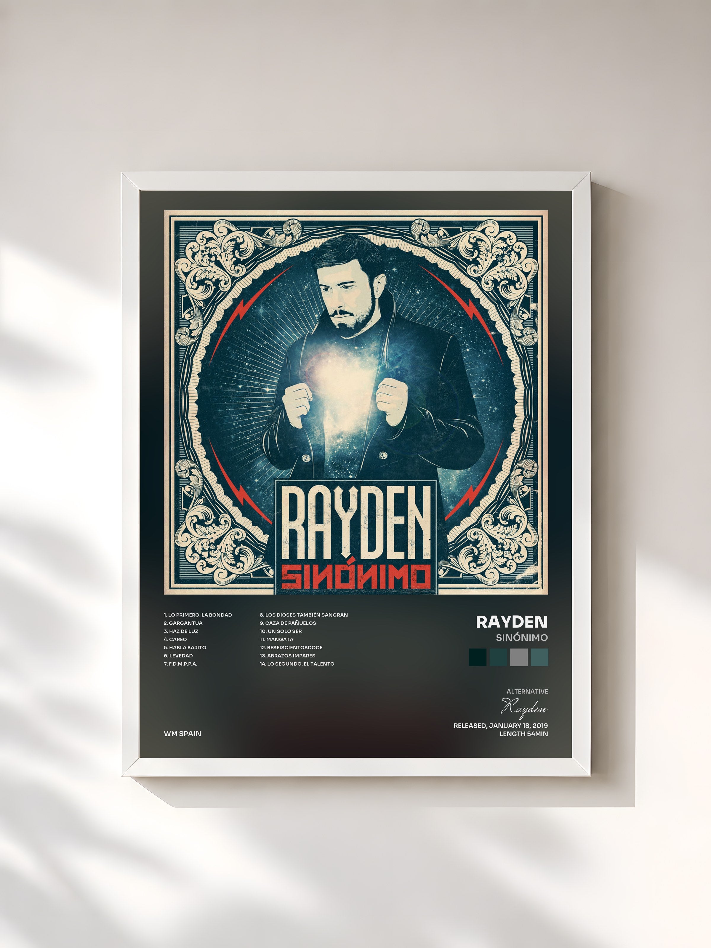 #blanc Tableau de l'album Sinónimo de Rayden, cadre blanc, imprimé et encadré en France