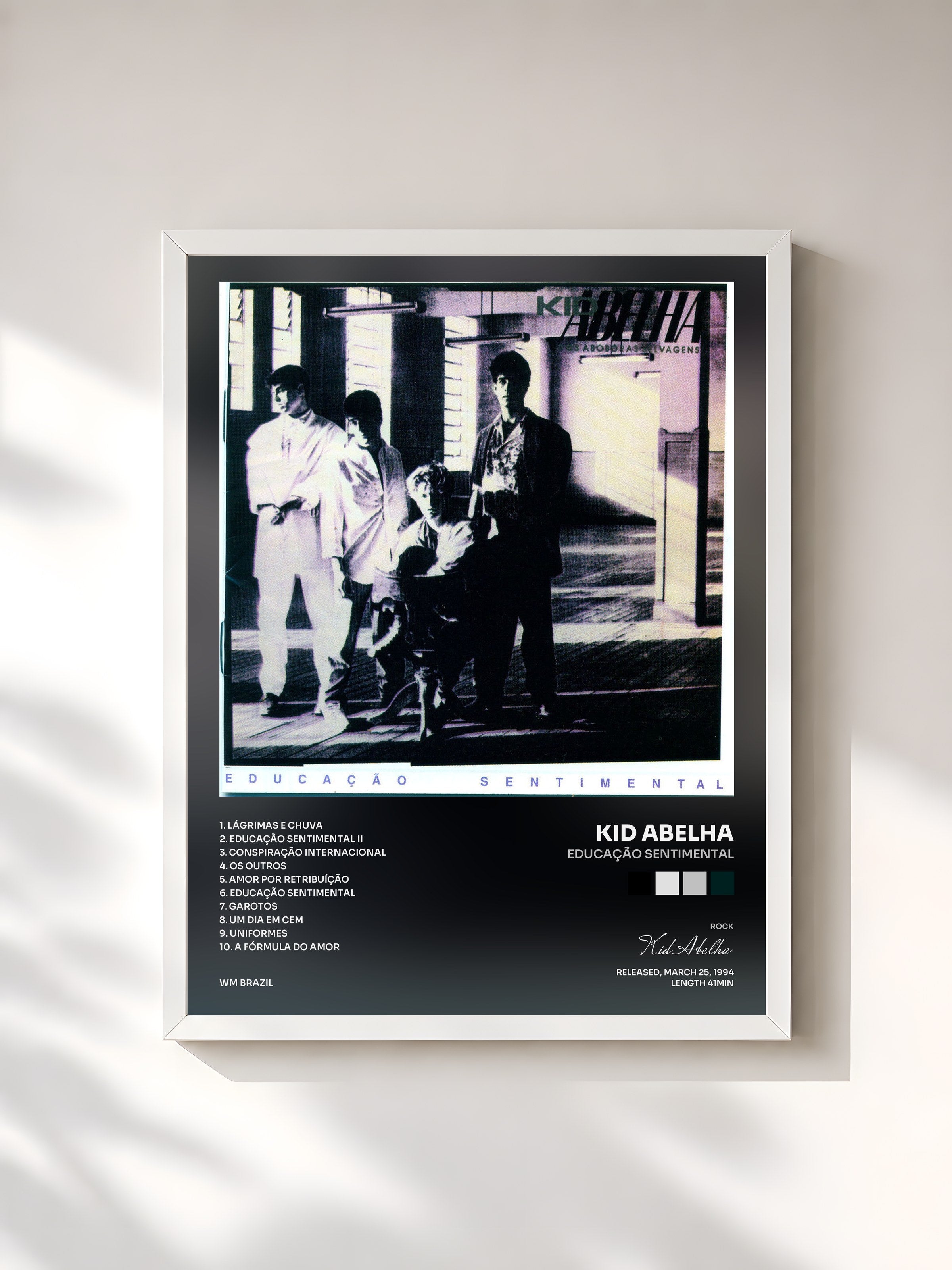 #blanc Tableau de l'album Educação Sentimental de Kid Abelha, cadre blanc, imprimé et encadré en France