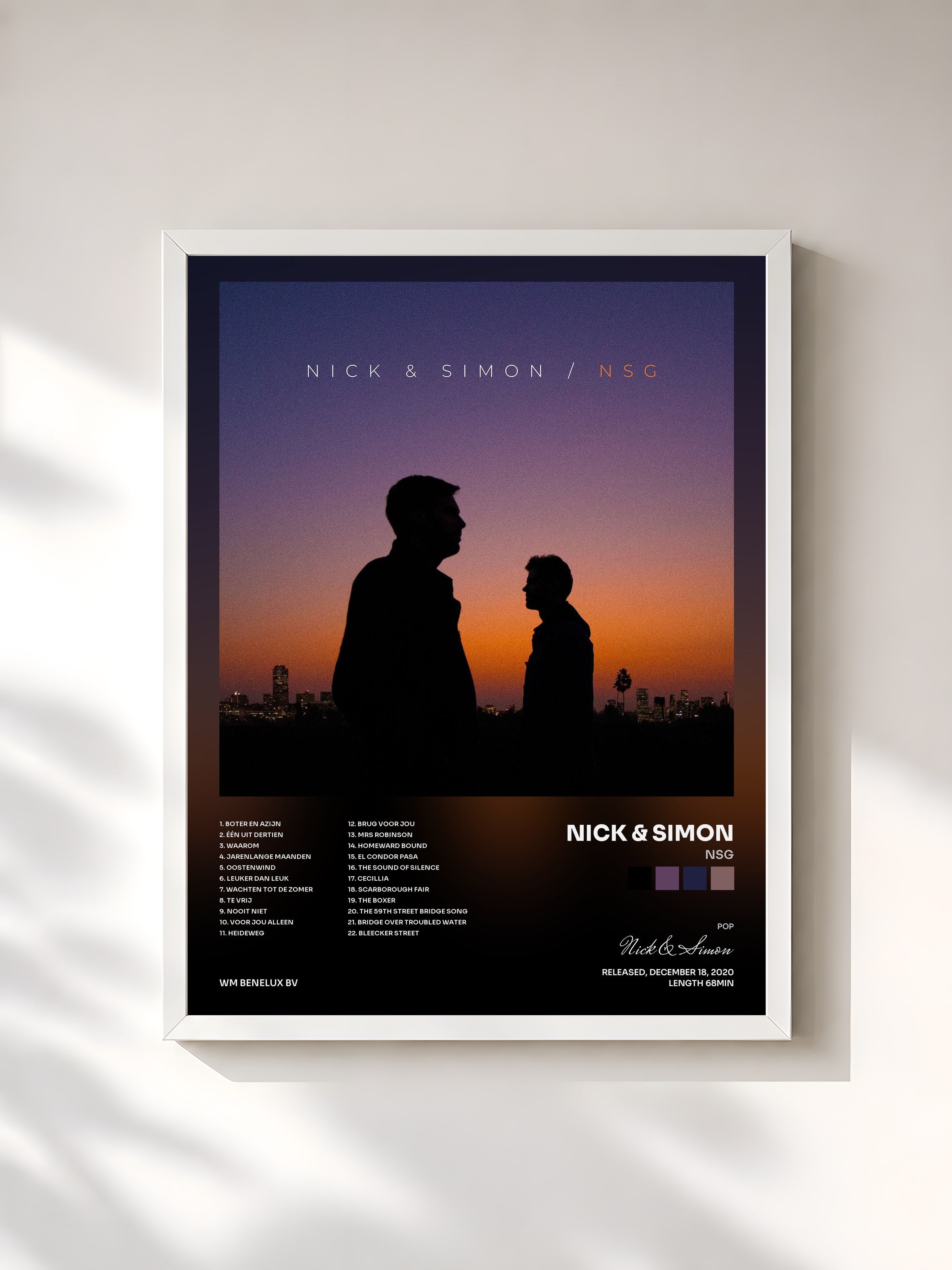 #blanc Tableau de l'album NSG de Nick & Simon, cadre blanc, imprimé et encadré en France