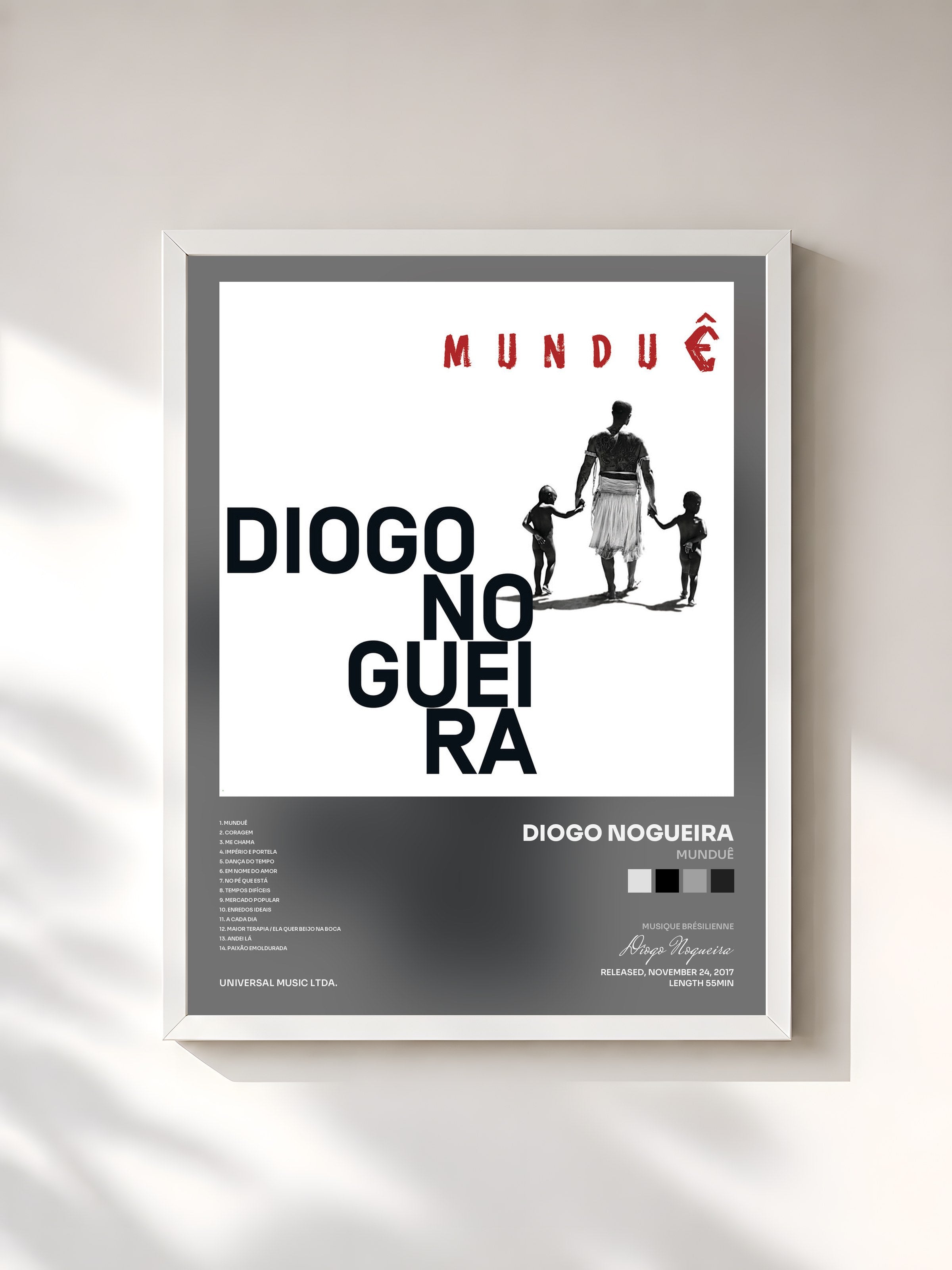 #blanc Tableau de l'album Munduê de Diogo Nogueira, cadre blanc, imprimé et encadré en France