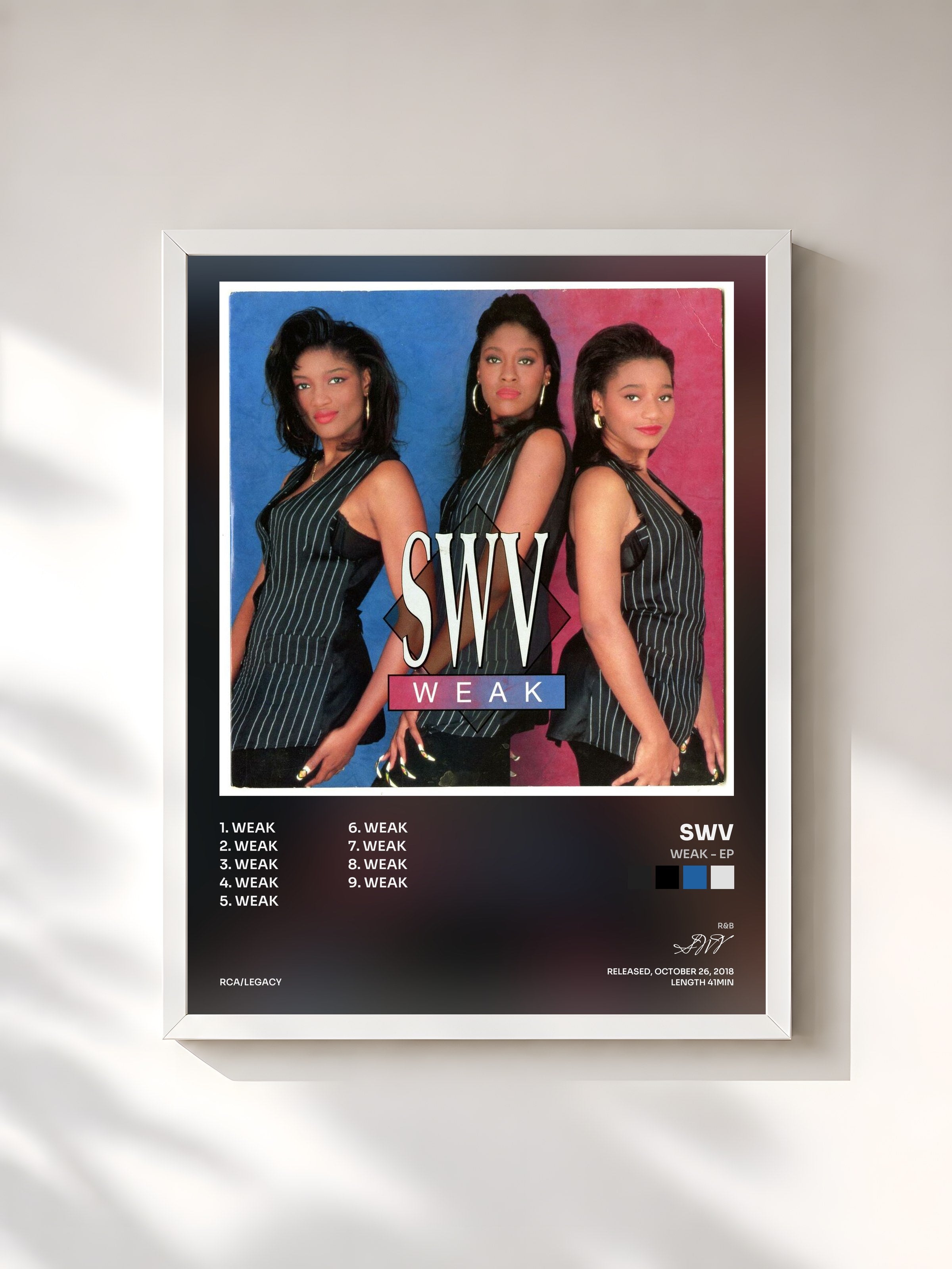 #blanc Tableau de l'album Weak - EP de SWV, cadre blanc, imprimé et encadré en France