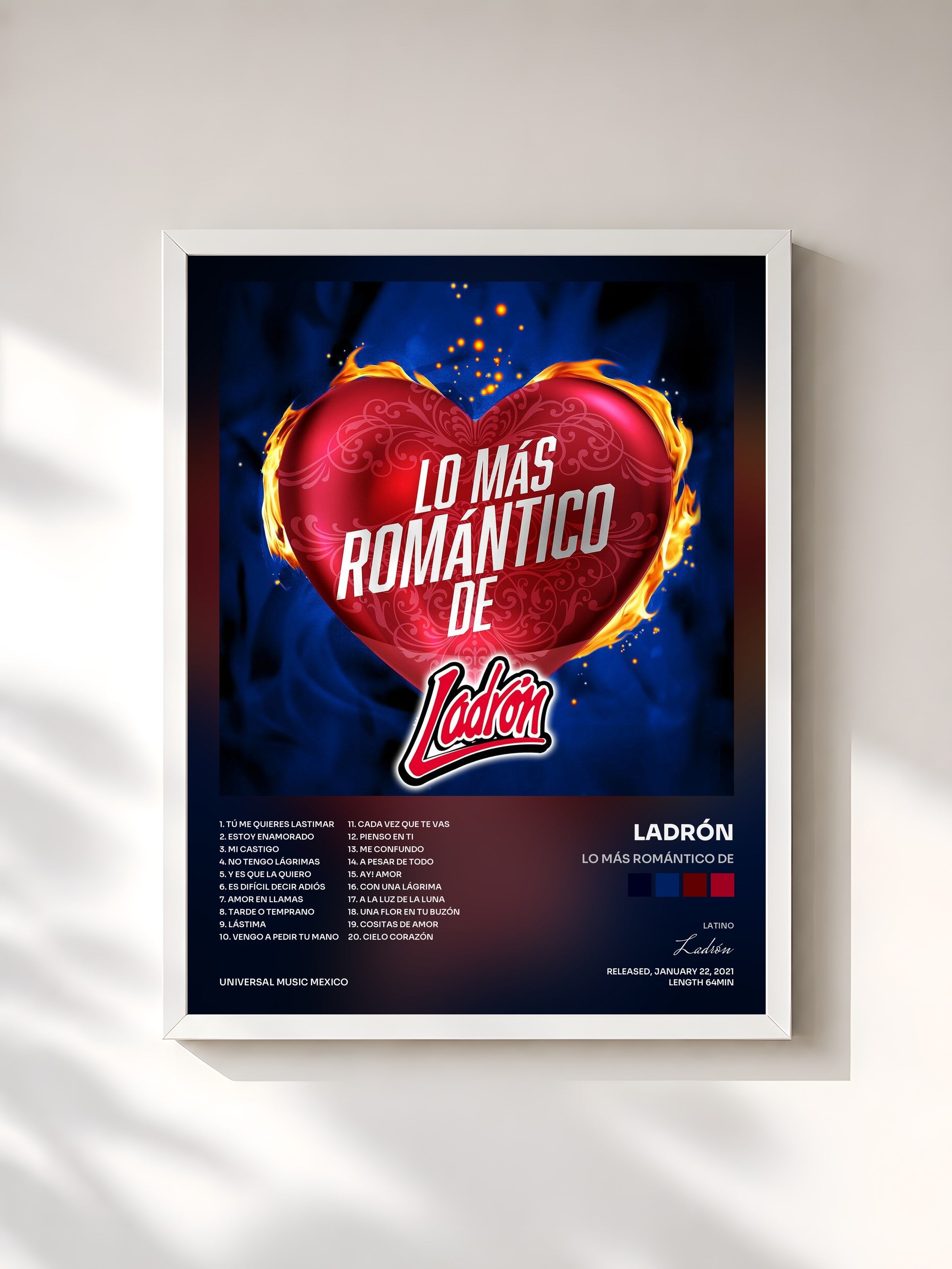 #blanc Tableau de l'album Lo Más Romántico De de Ladrón, cadre blanc, imprimé et encadré en France