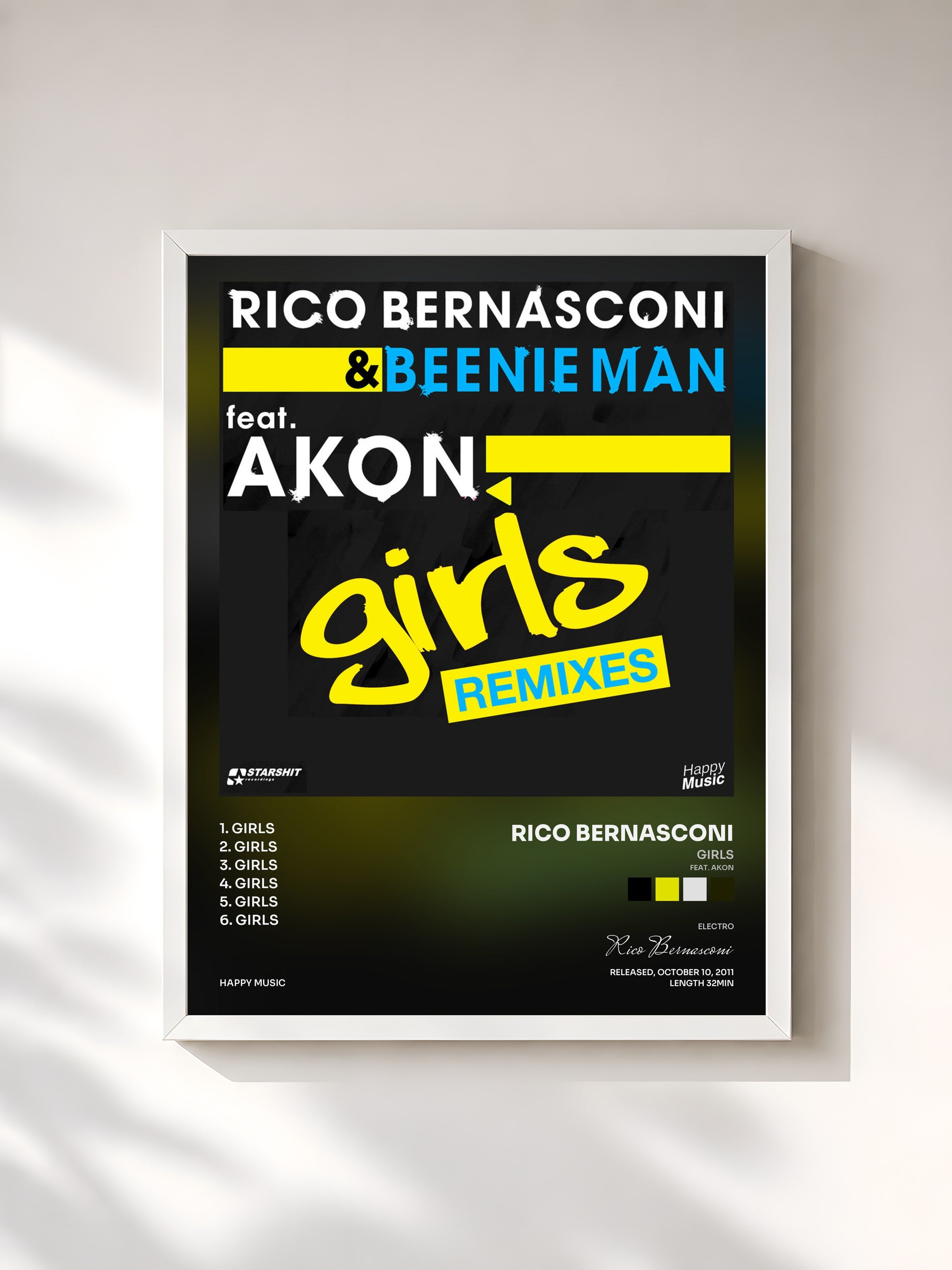 #blanc Tableau de l'album Girls (feat. Akon) [Remixes] - EP de Rico Bernasconi, cadre blanc, imprimé et encadré en France
