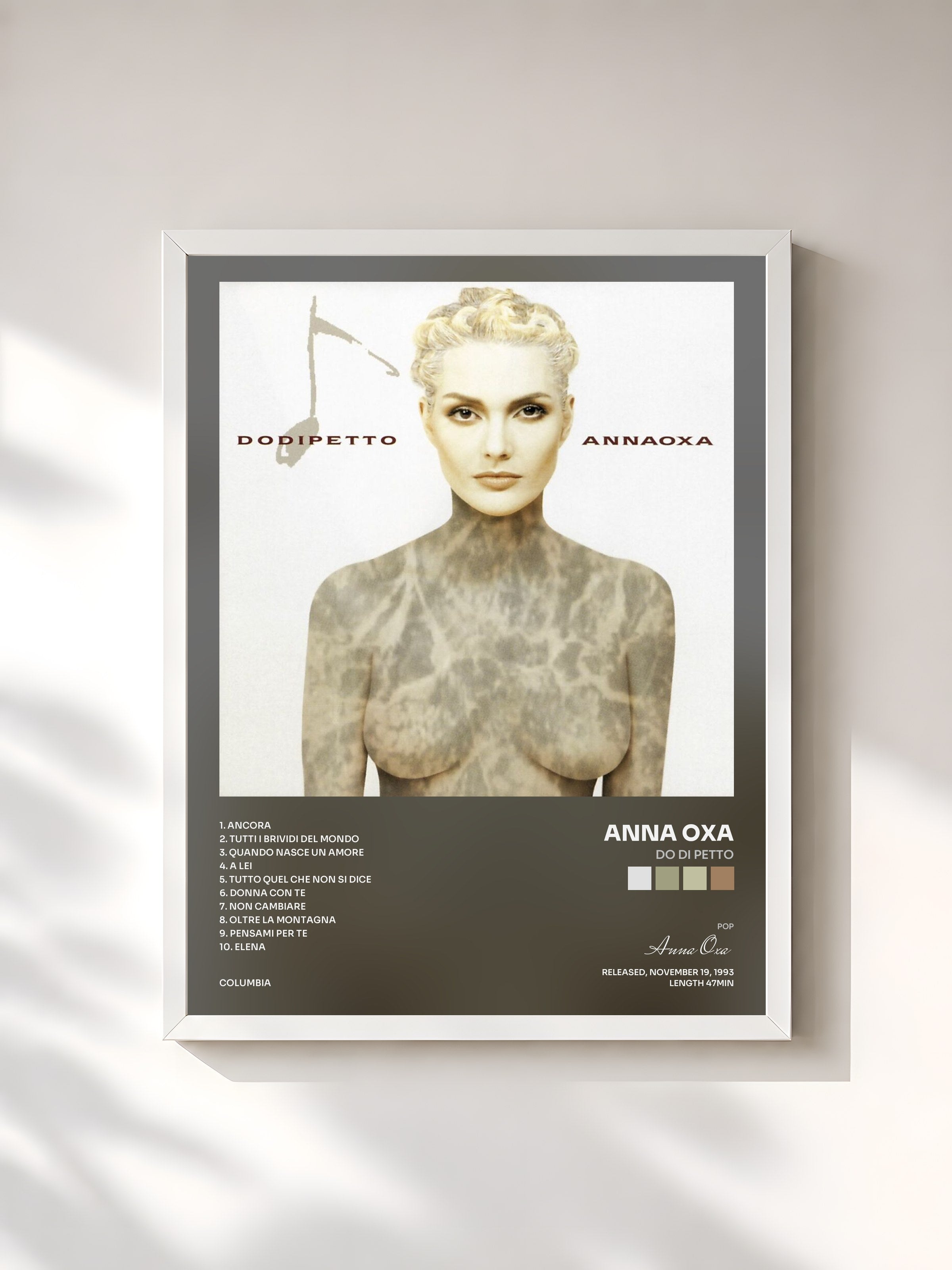 #blanc Tableau de l'album Do Di Petto de Anna Oxa, cadre blanc, imprimé et encadré en France