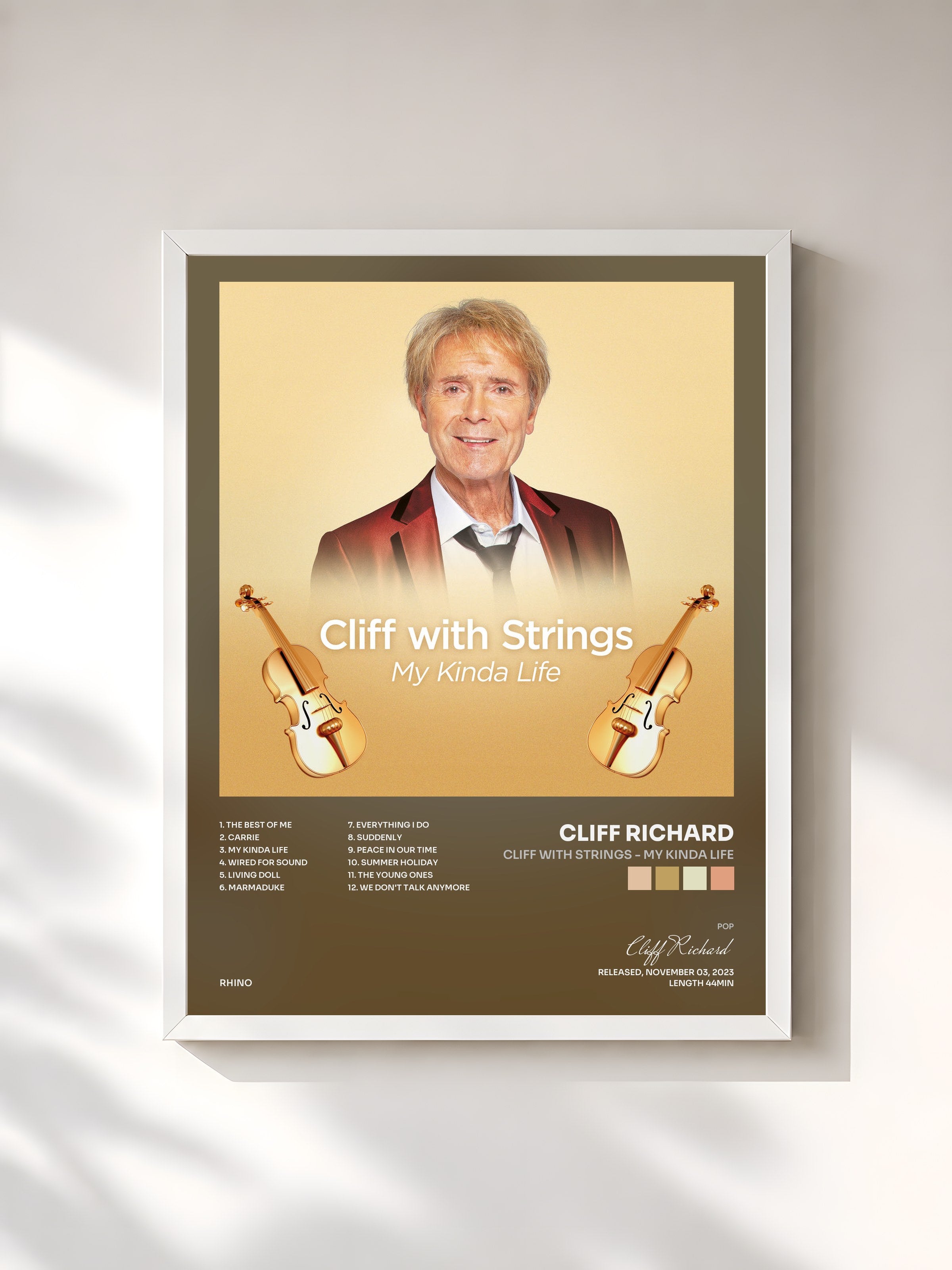#blanc Tableau de l'album Cliff with Strings - My Kinda Life de Cliff Richard, cadre blanc, imprimé et encadré en France