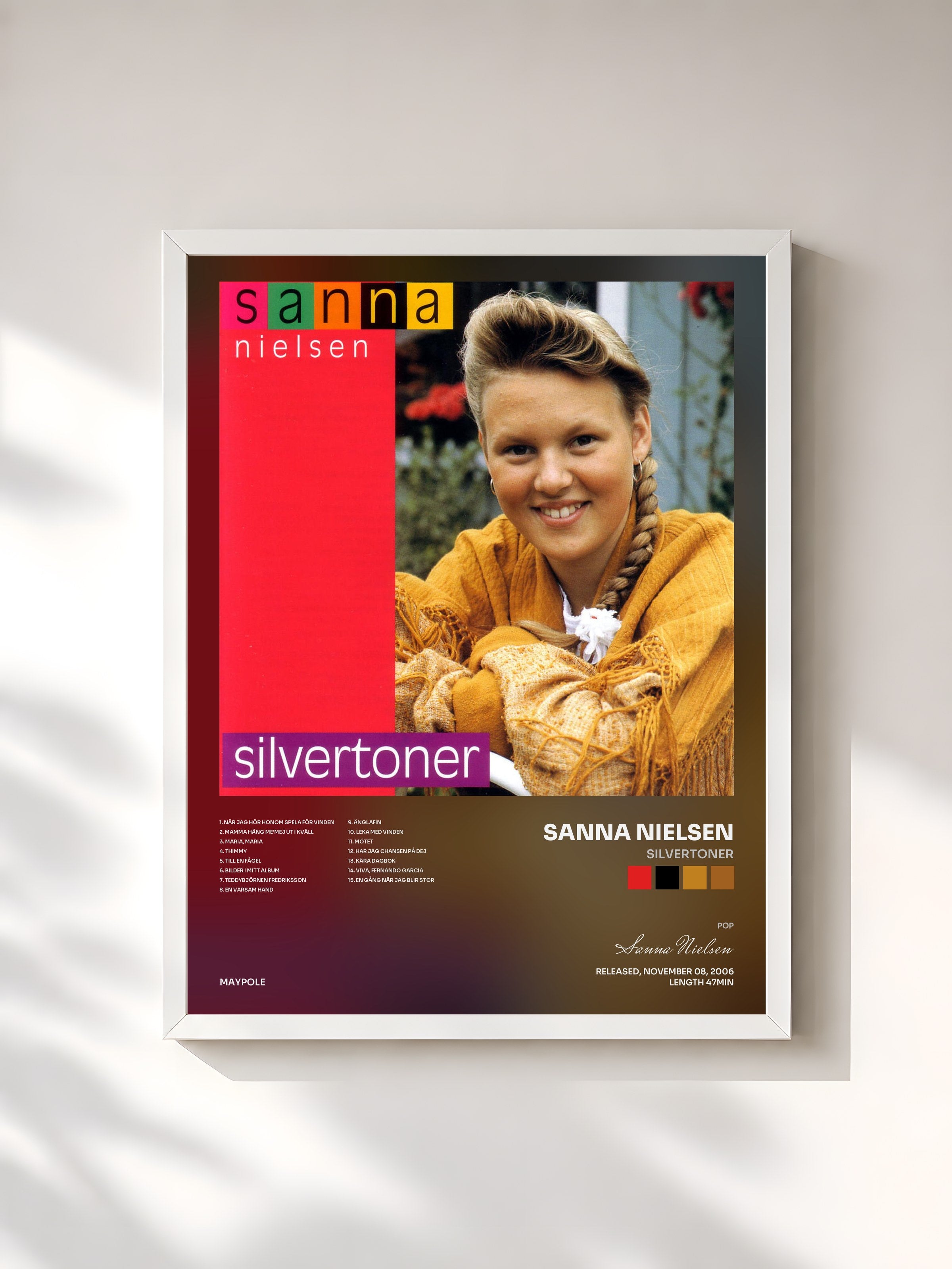 #blanc Tableau de l'album Silvertoner de Sanna Nielsen, cadre blanc, imprimé et encadré en France