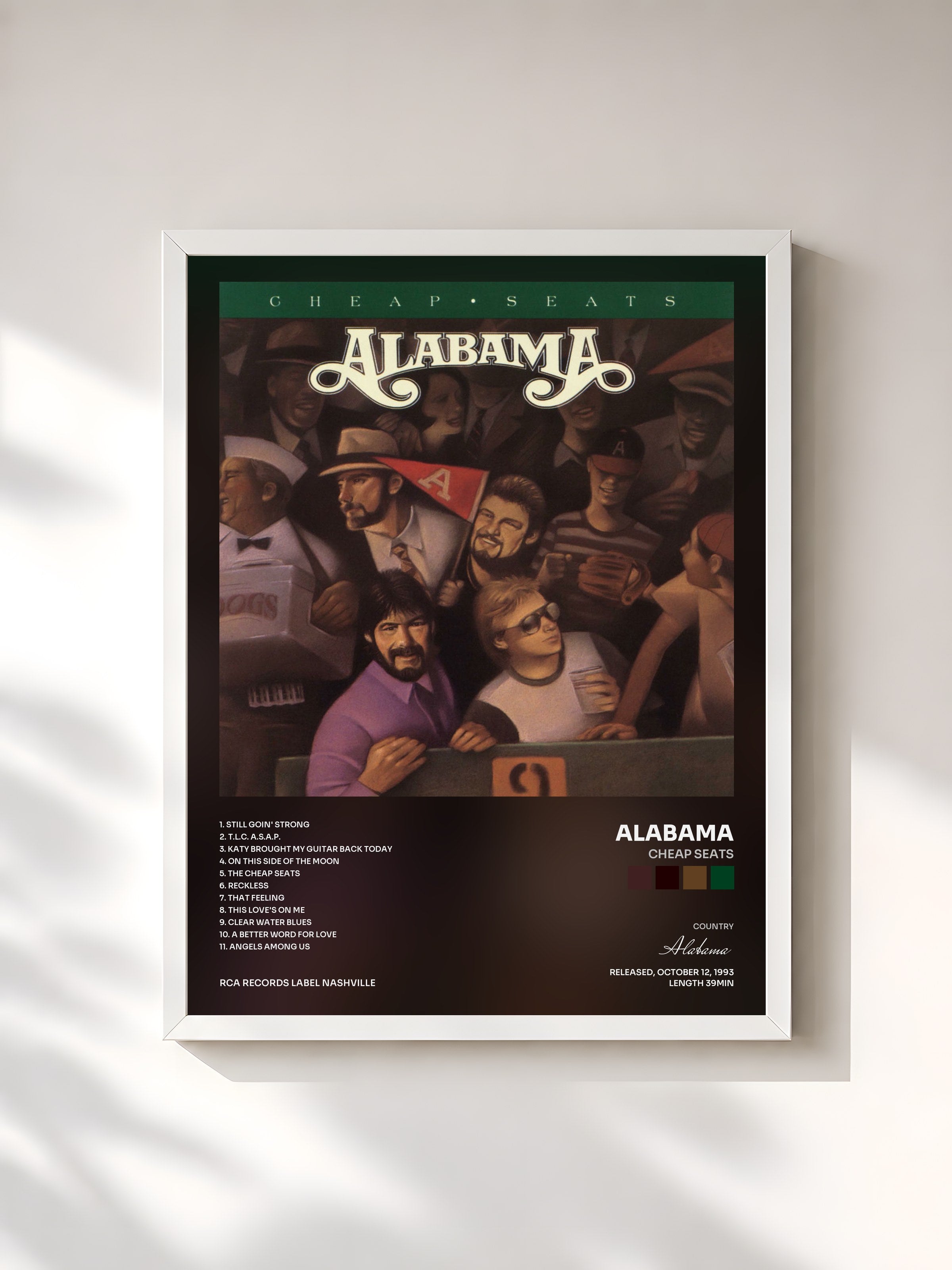 #blanc Tableau de l'album Cheap Seats de Alabama, cadre blanc, imprimé et encadré en France