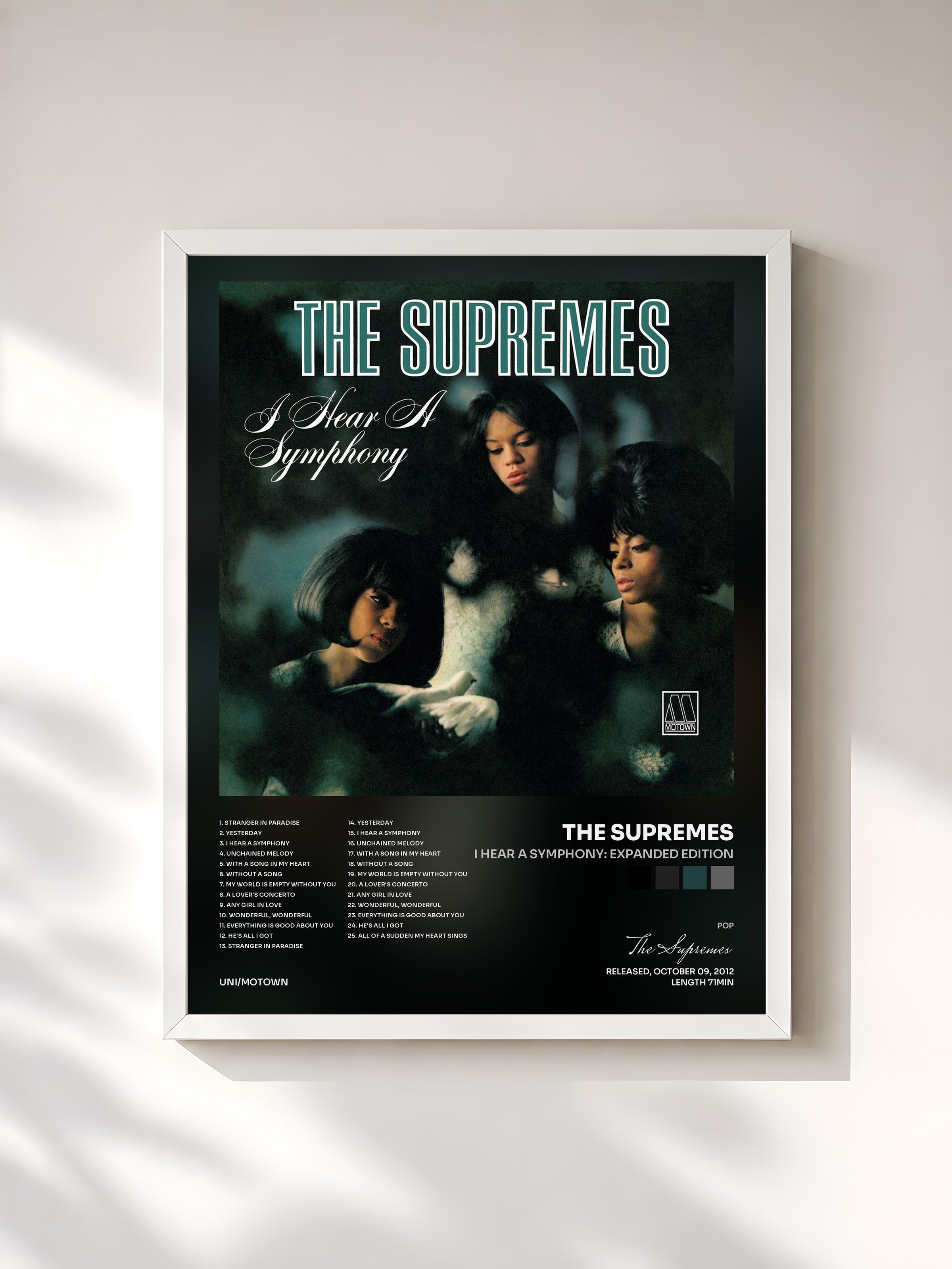 #blanc Tableau de l'album I Hear A Symphony: Expanded Edition de The Supremes, cadre blanc, imprimé et encadré en France