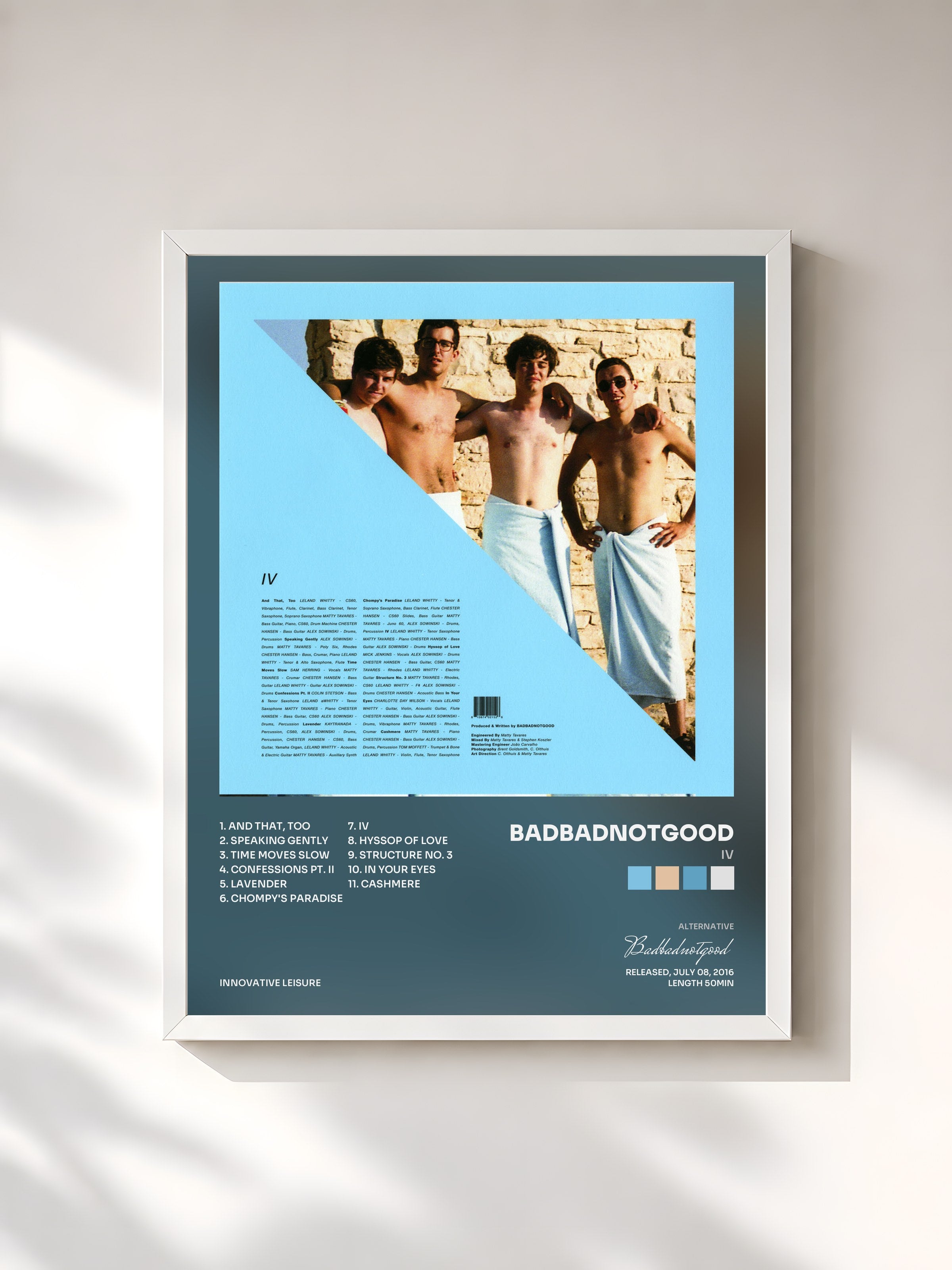 #blanc Tableau de l'album IV de Badbadnotgood, cadre blanc, imprimé et encadré en France